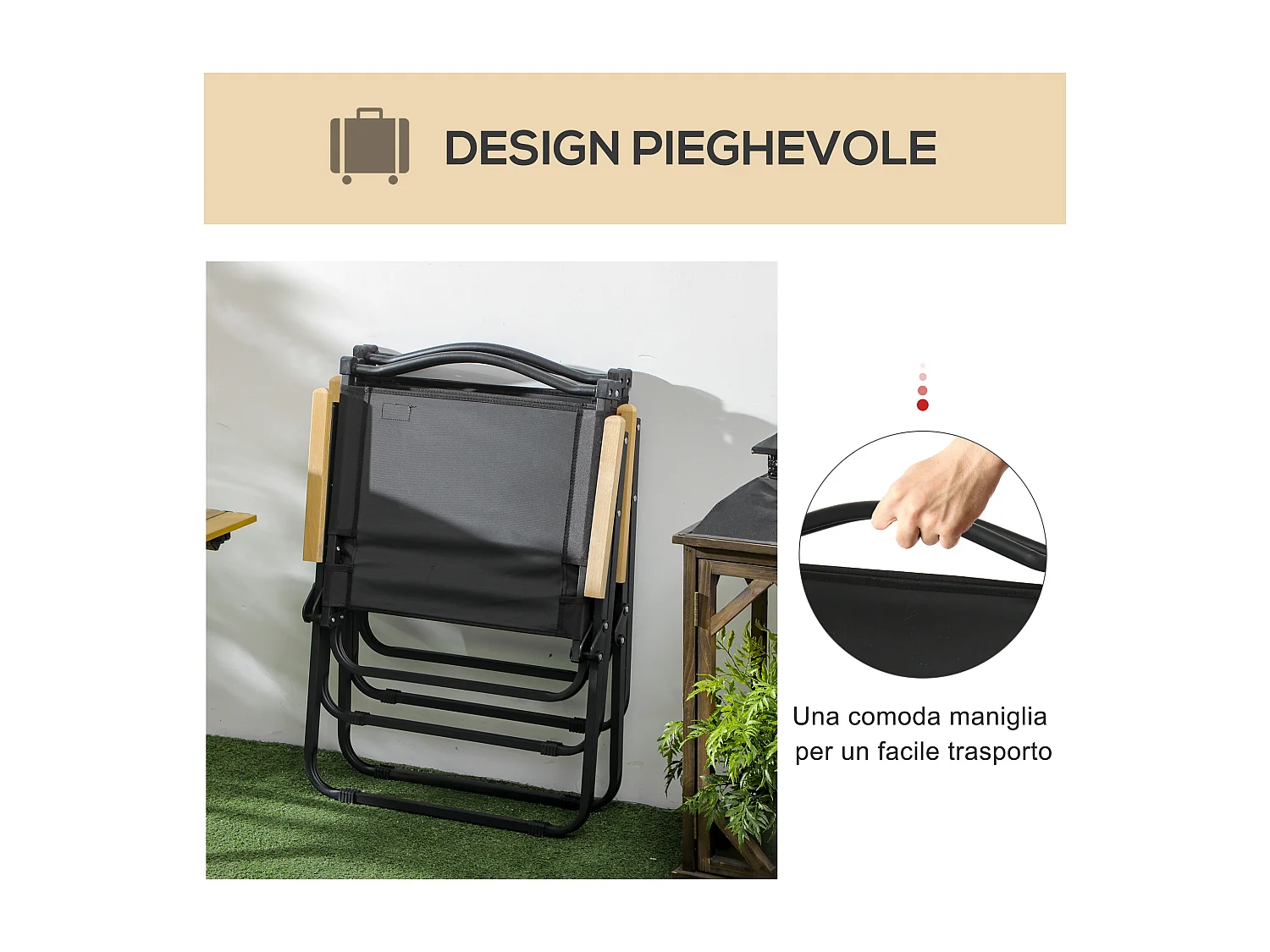 Set di 2 sedie da giardino pieghevoli con braccioli nero