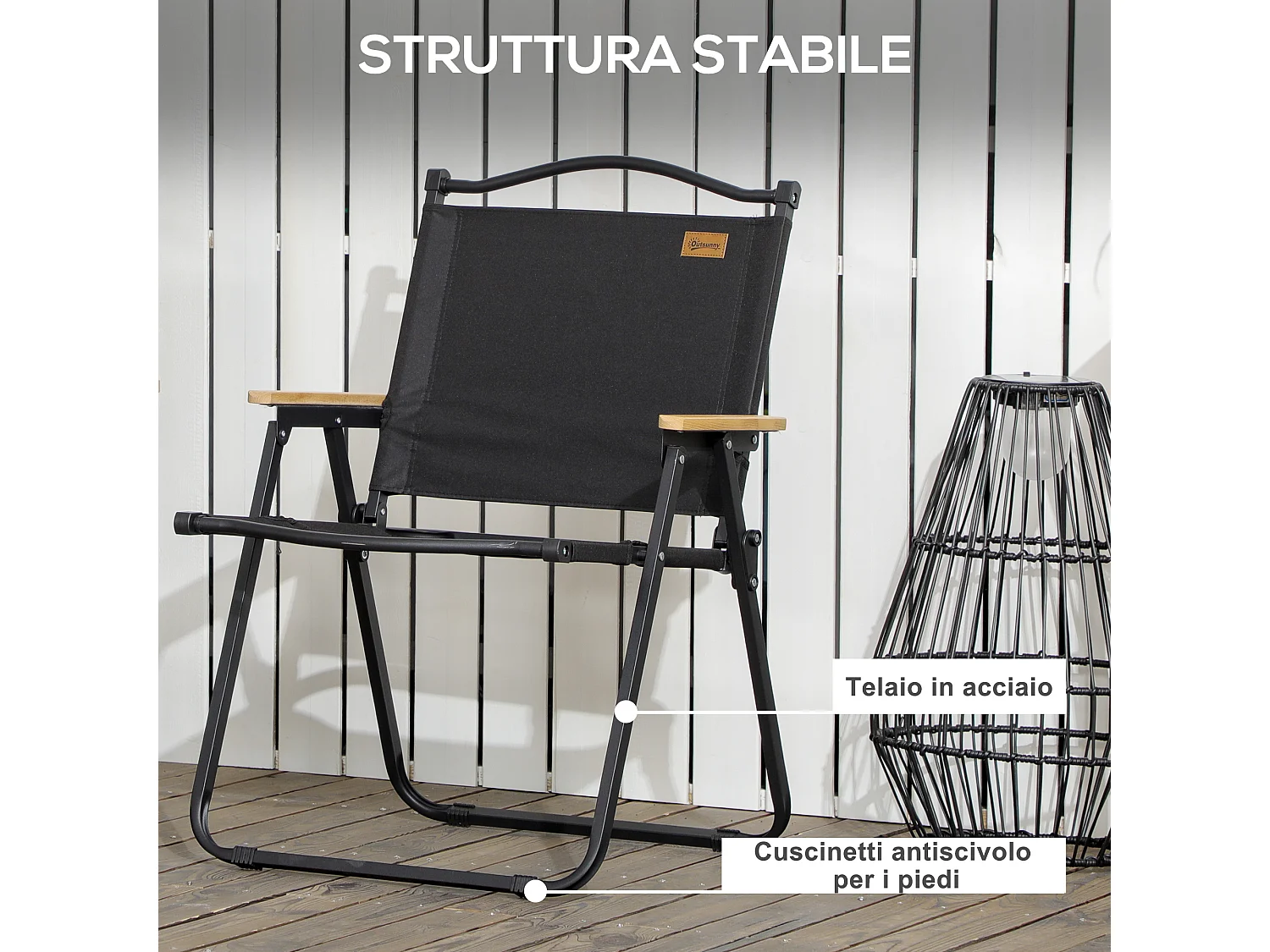 Set di 2 sedie da giardino pieghevoli con braccioli nero