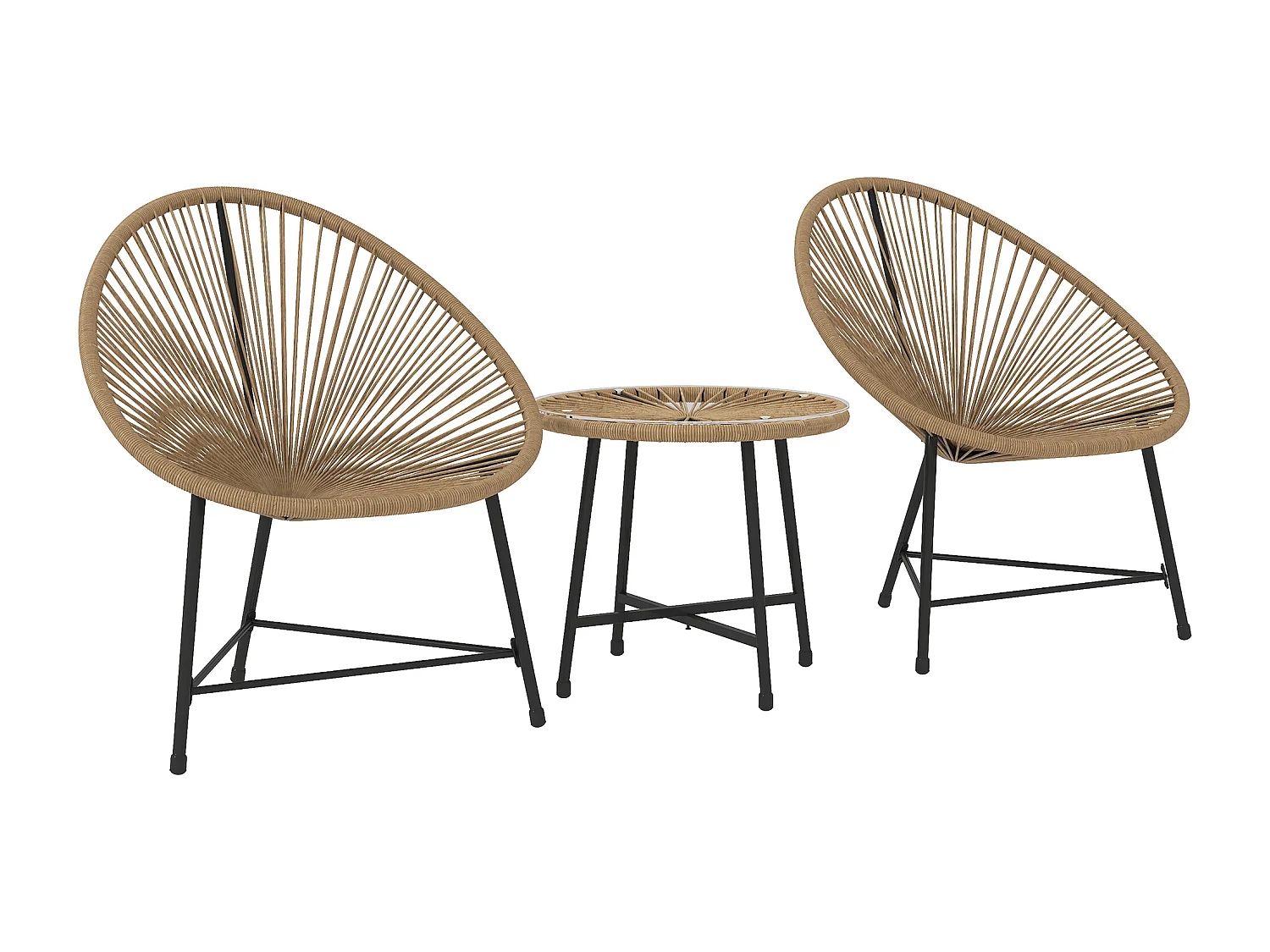 Set da giardino 3pz con 2 sedie ovali e tavolino nero e color legno