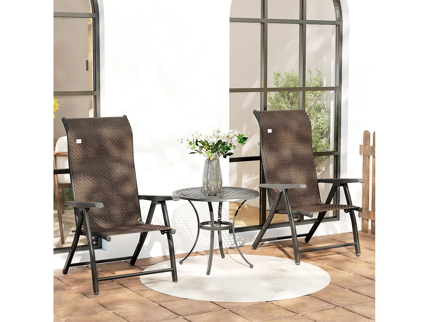 Set 2 pezzi sedie da giardino pieghevoli rattan 7 posizioni