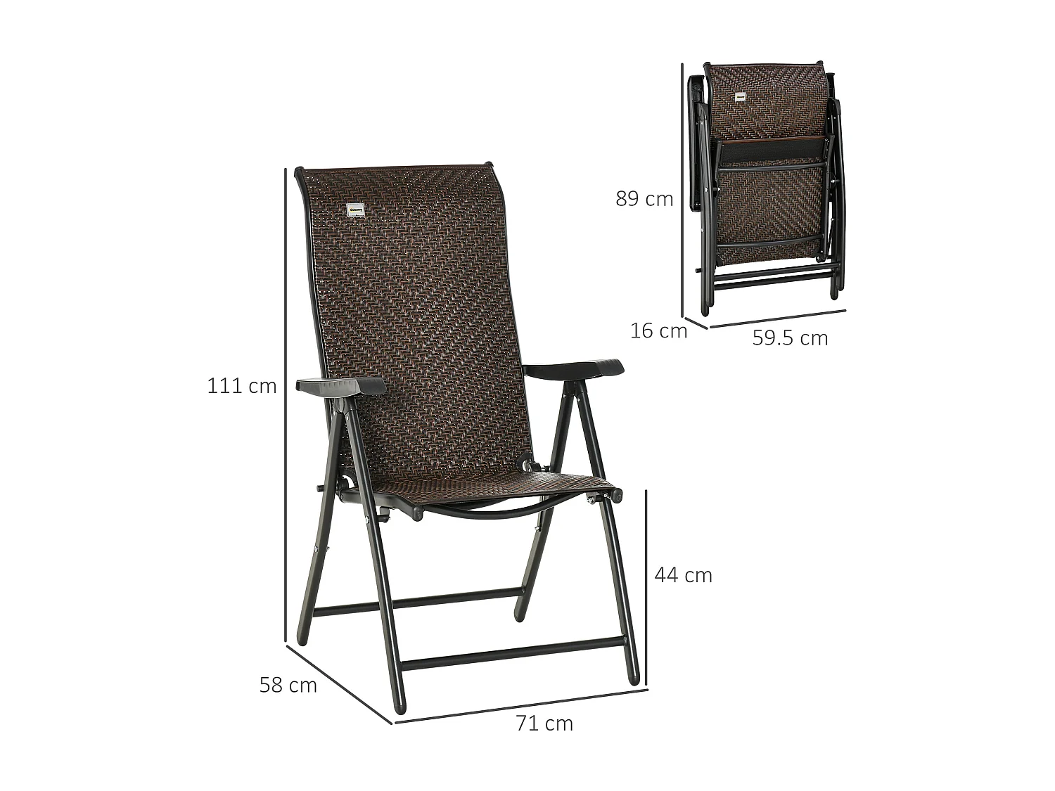 Set 2 pezzi sedie da giardino pieghevoli rattan 7 posizioni