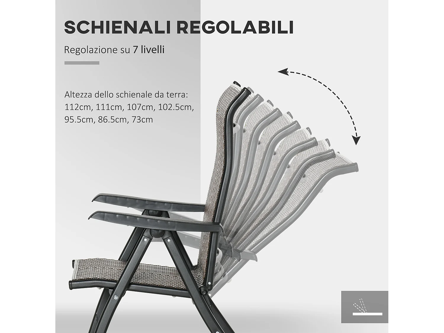 Set 2 pezzi sedie da giardino pieghevoli rattan 7 posizioni