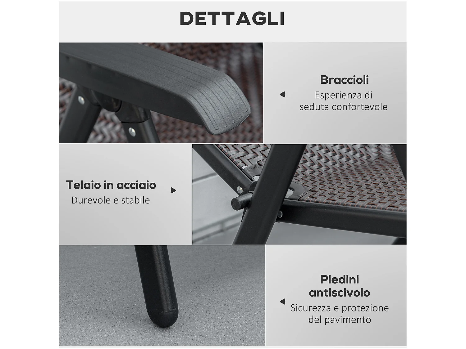 Set 2 pezzi sedie da giardino pieghevoli rattan 7 posizioni