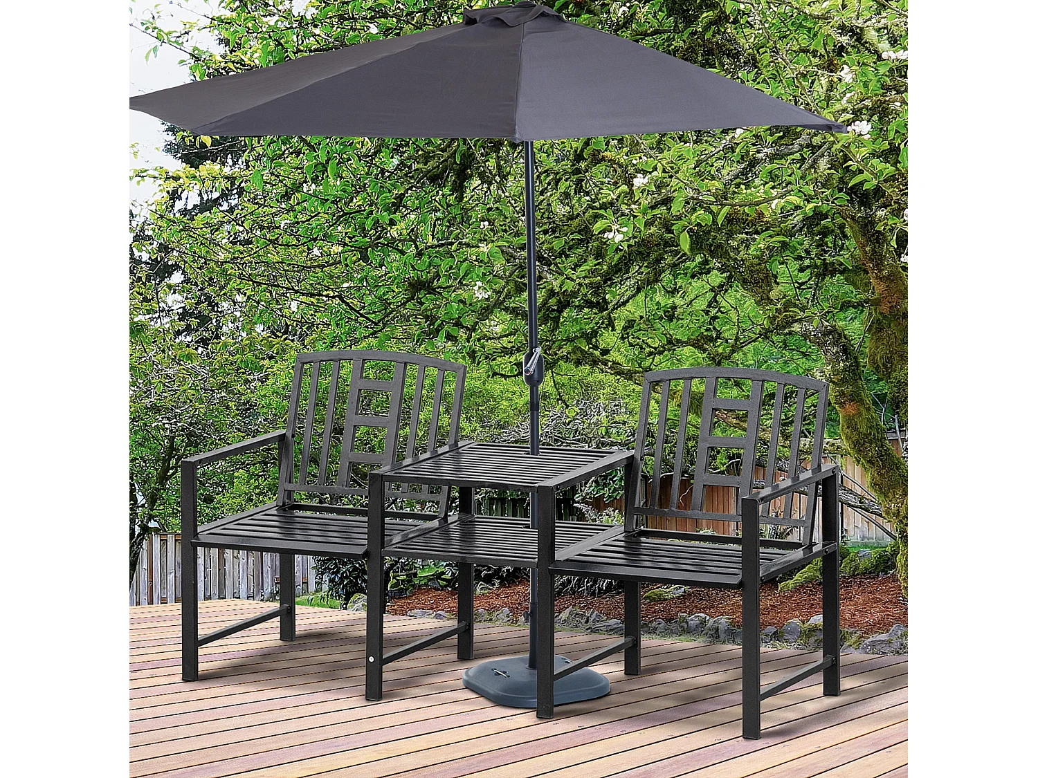 Panchina Moderna 2 Posti da Giardino con Tavolino e Foro per Ombrellone