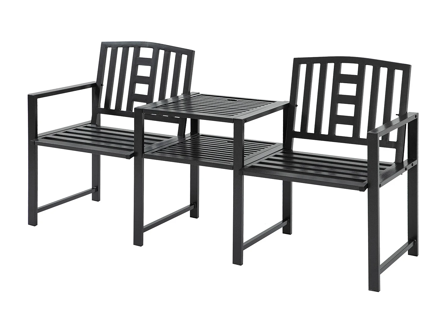 Panchina Moderna 2 Posti da Giardino con Tavolino e Foro per Ombrellone