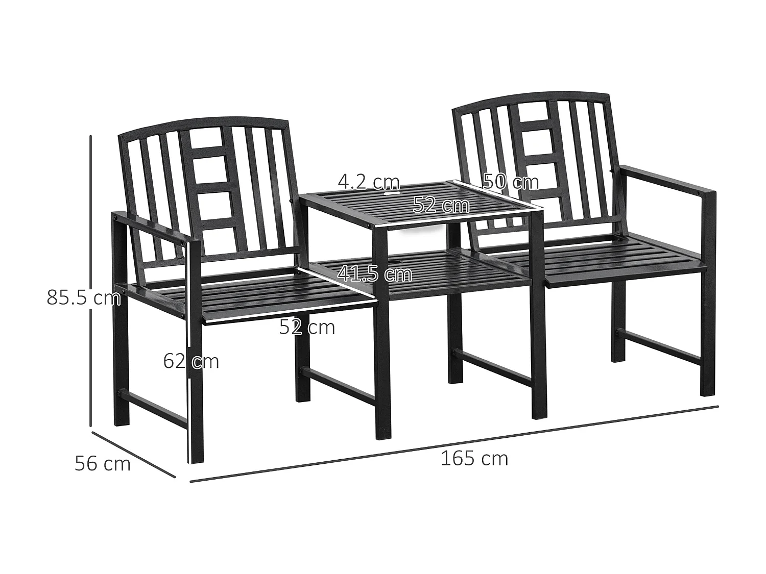 Panchina Moderna 2 Posti da Giardino con Tavolino e Foro per Ombrellone