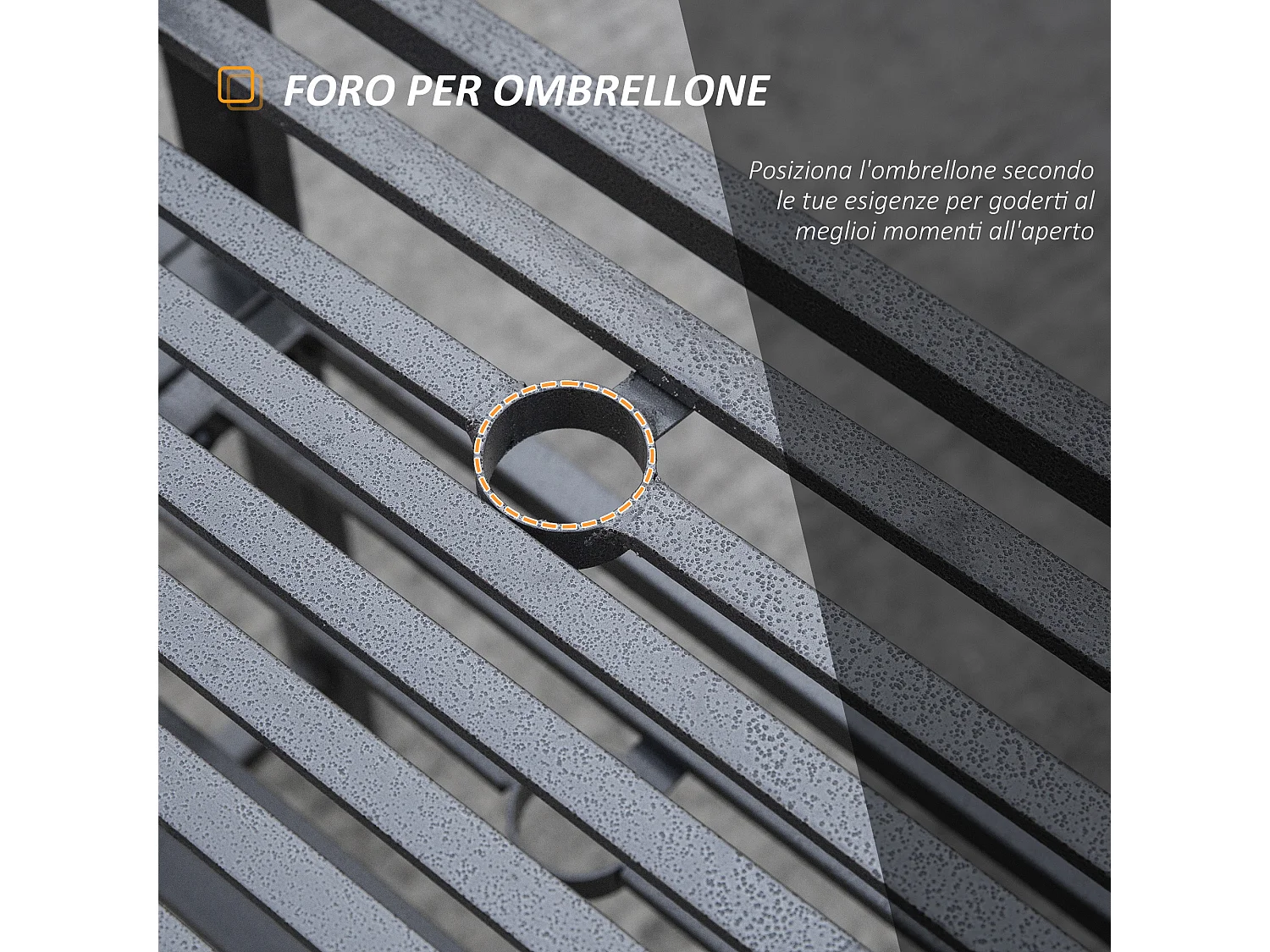 Panchina Moderna 2 Posti da Giardino con Tavolino e Foro per Ombrellone