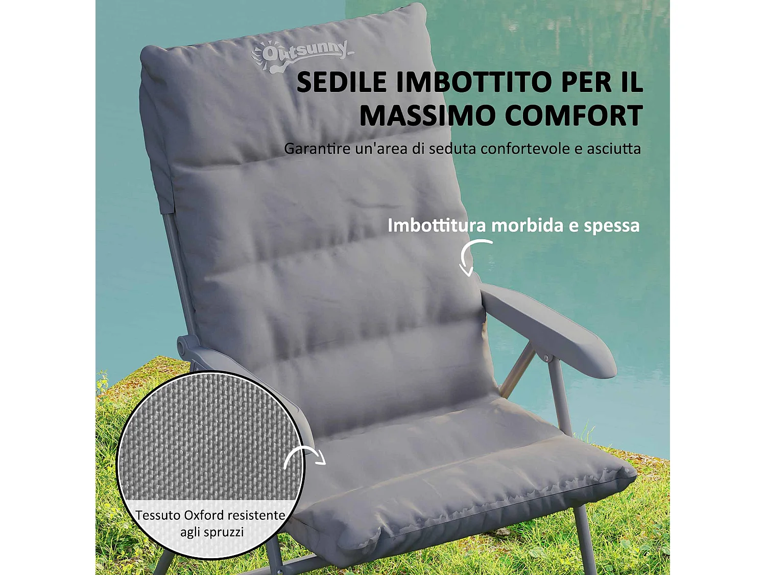 Sedia da campeggio pieghevole e regolabile su 5 livelli grigio chiaro