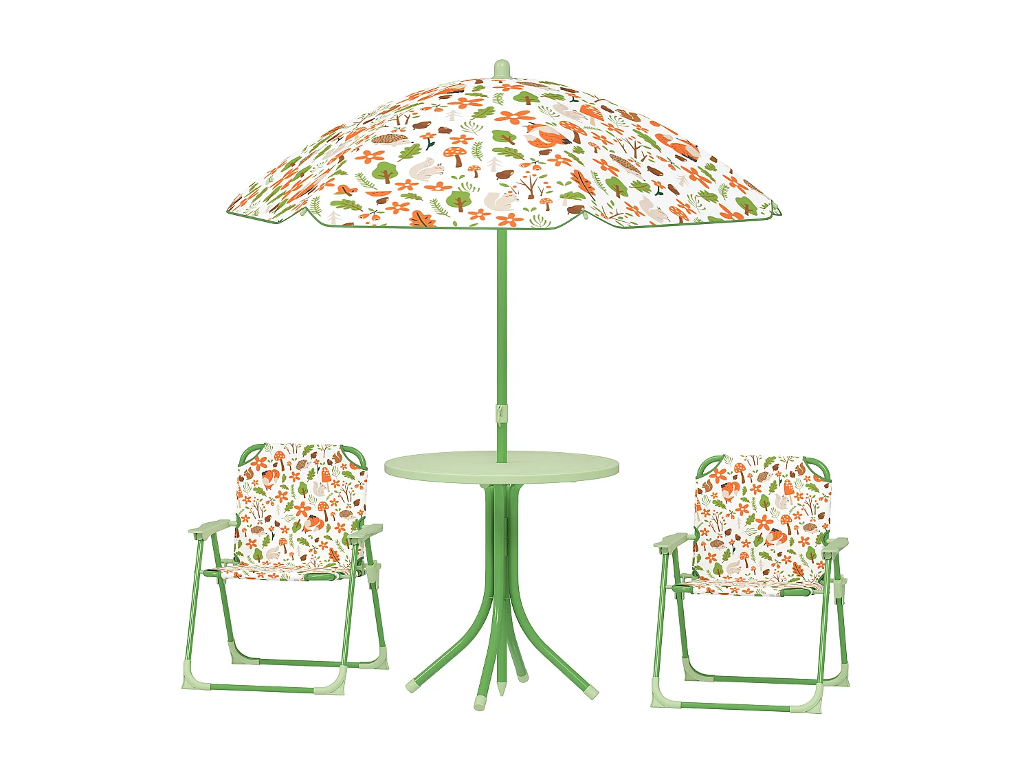 Set da giardino con tavolo 2 sedie e ombrellone per bambini verde