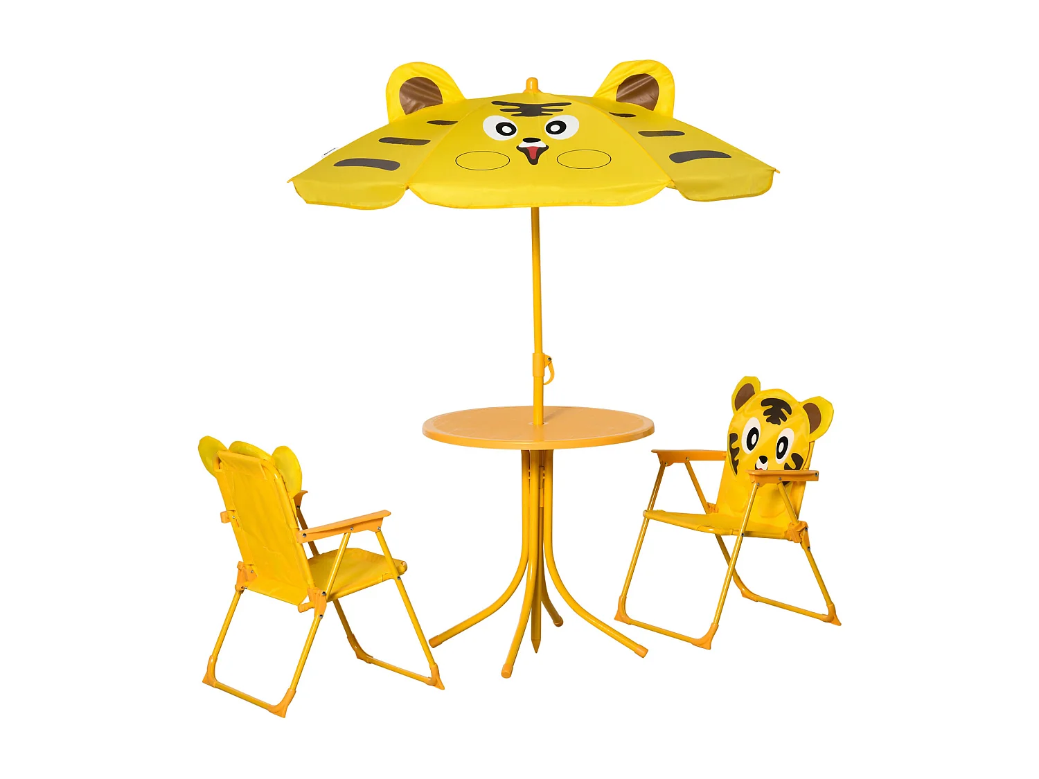 Set da esterno per bambini con 2 sedie, tavolino e ombrellone giallo