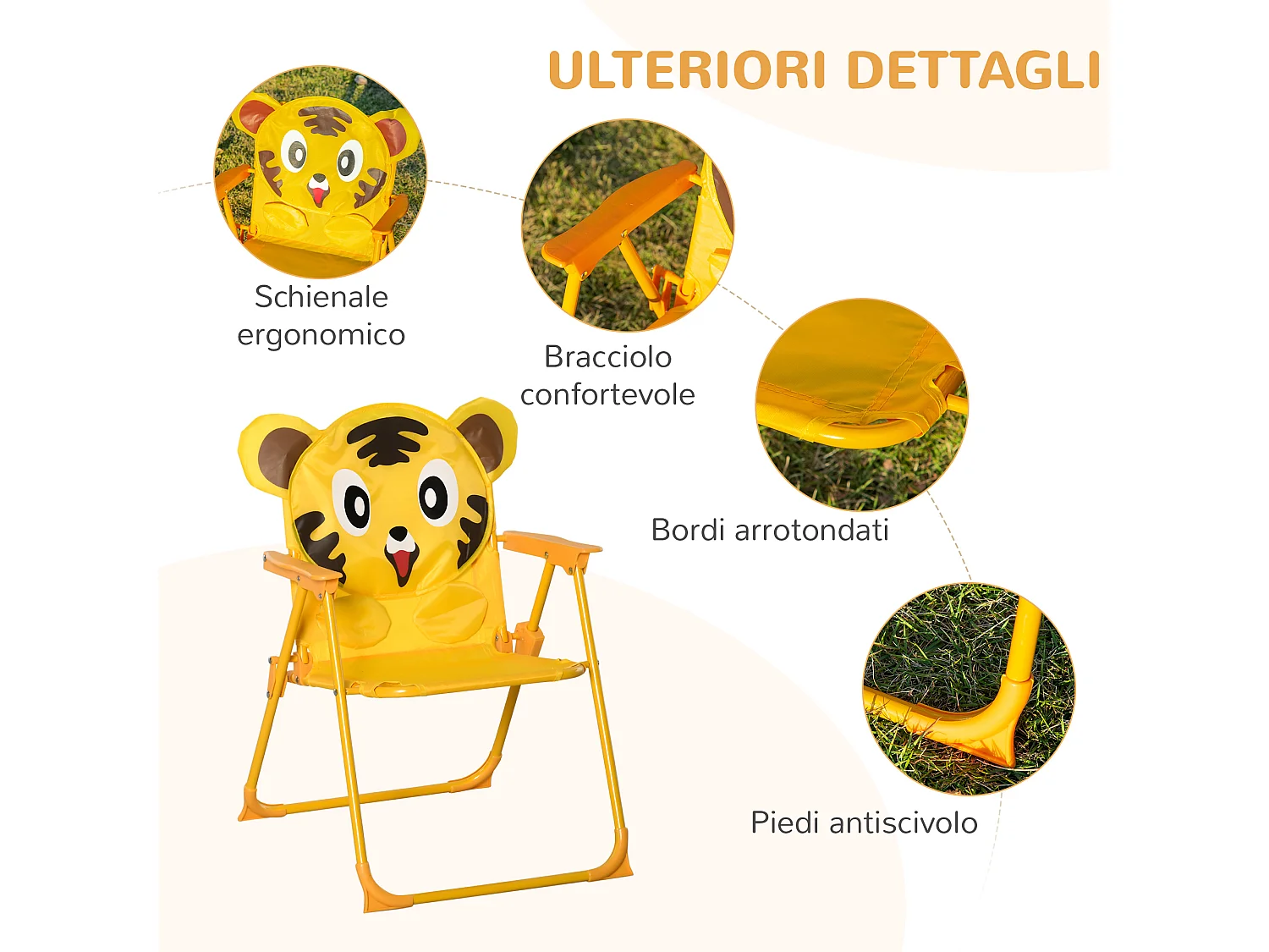 Set da esterno per bambini con 2 sedie, tavolino e ombrellone giallo