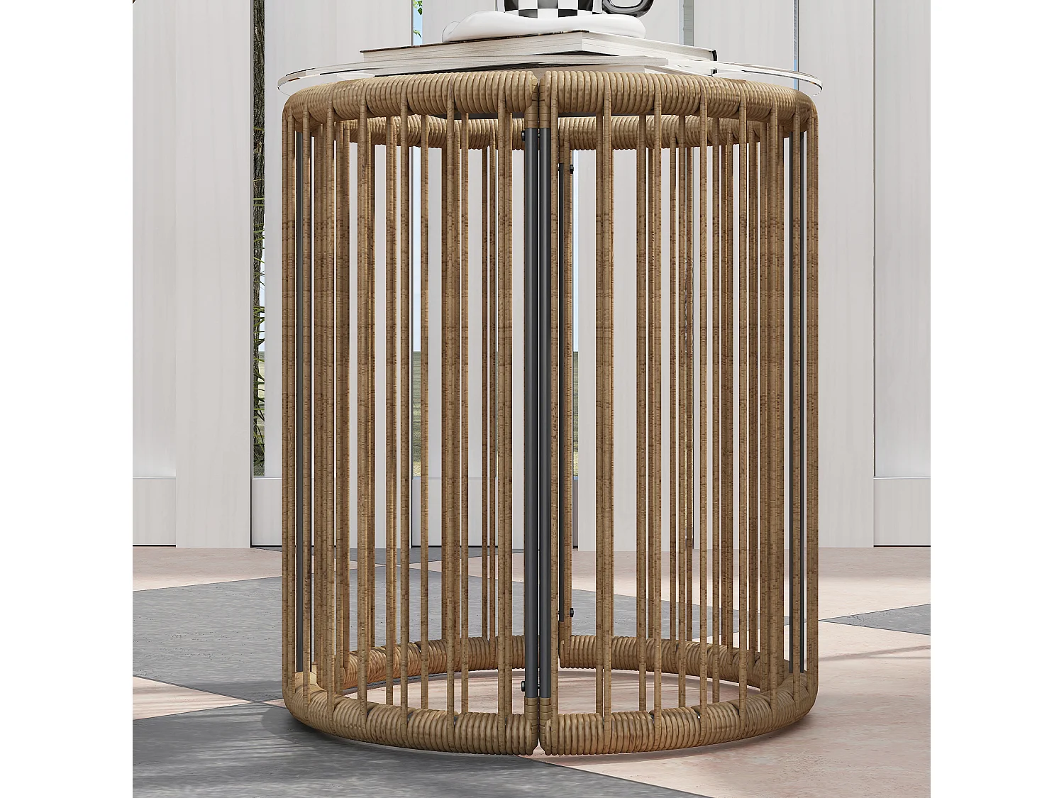 Set da giardino 3pz con 2 sedie ovali con cuscino e tavolo a cilindro