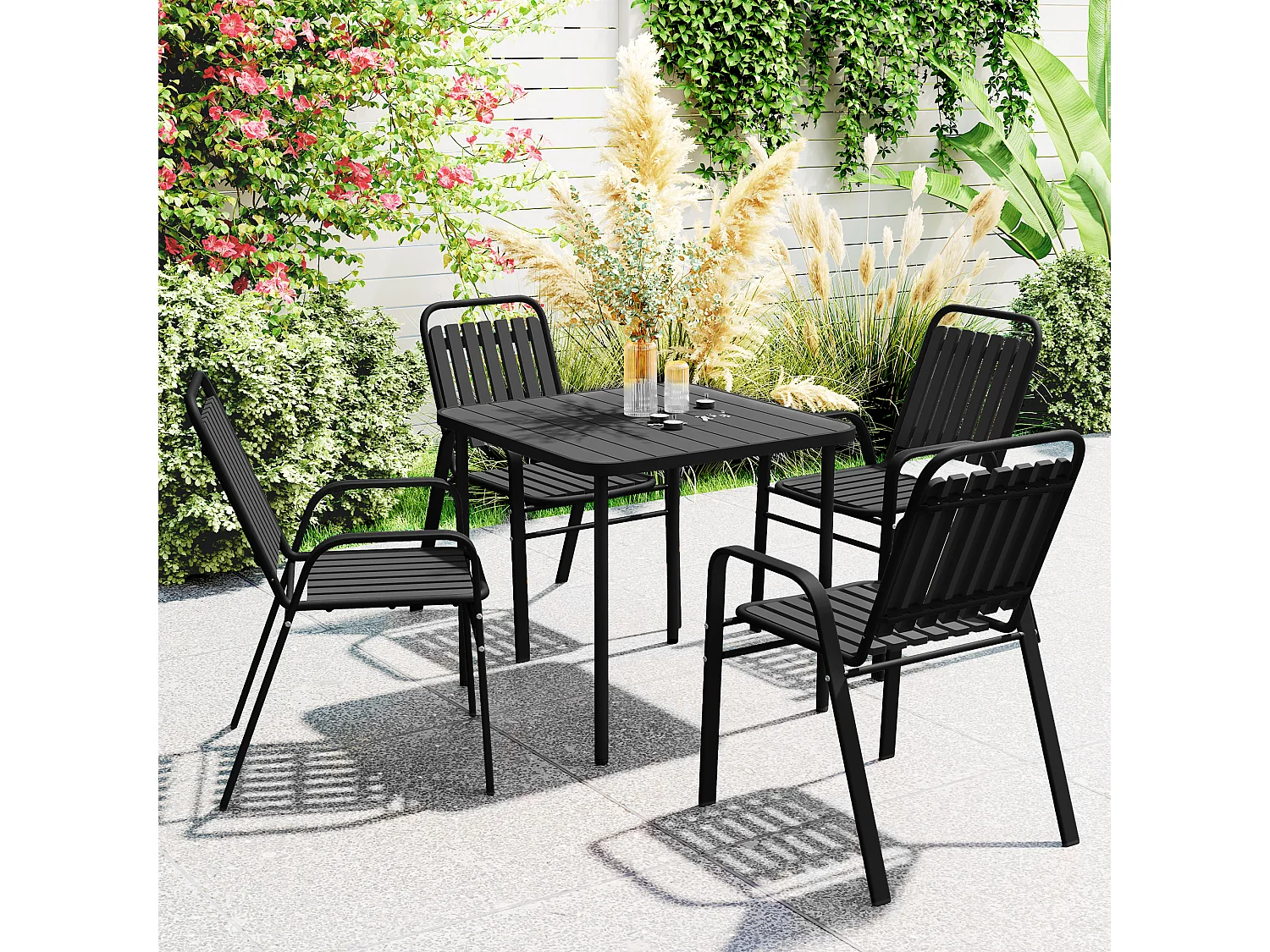 Set 4 sedie da giardino impilabili 56x66x91 cm nero