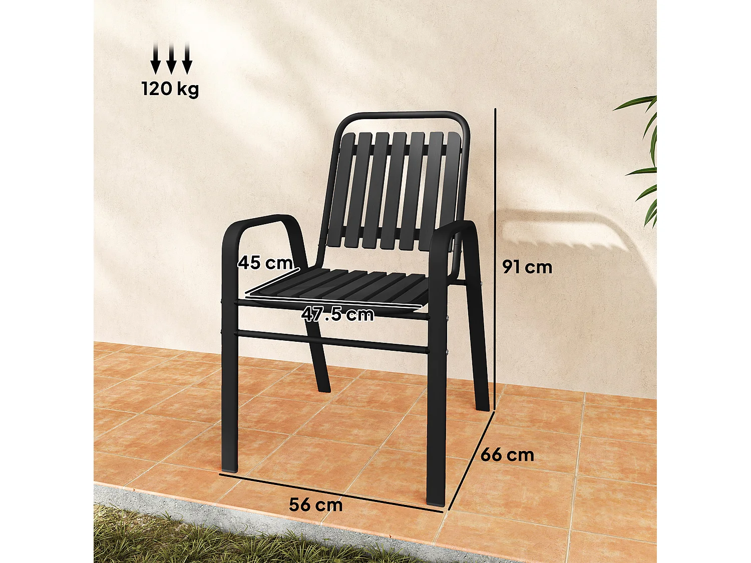 Set 4 sedie da giardino impilabili 56x66x91 cm nero