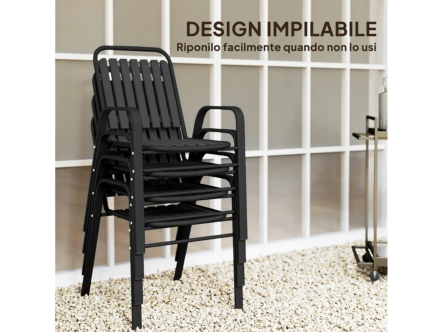 Set 4 sedie da giardino impilabili 56x66x91 cm nero