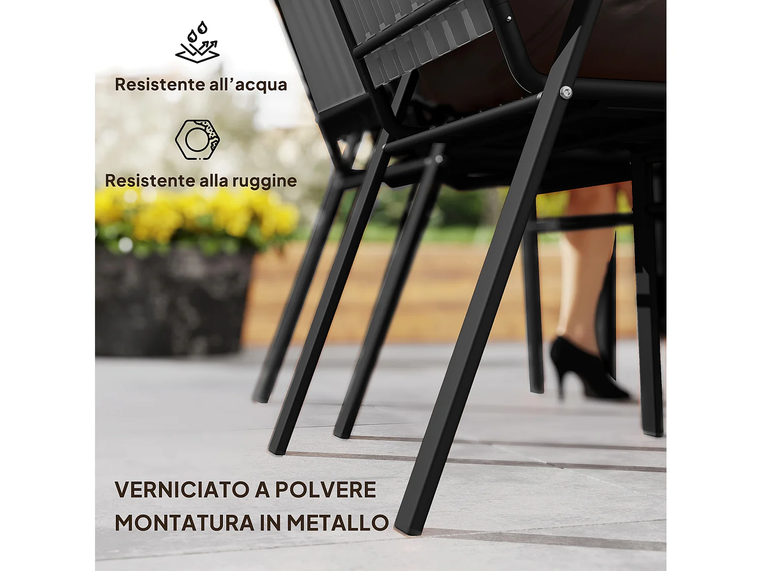 Set 4 sedie da giardino impilabili 56x66x91 cm nero