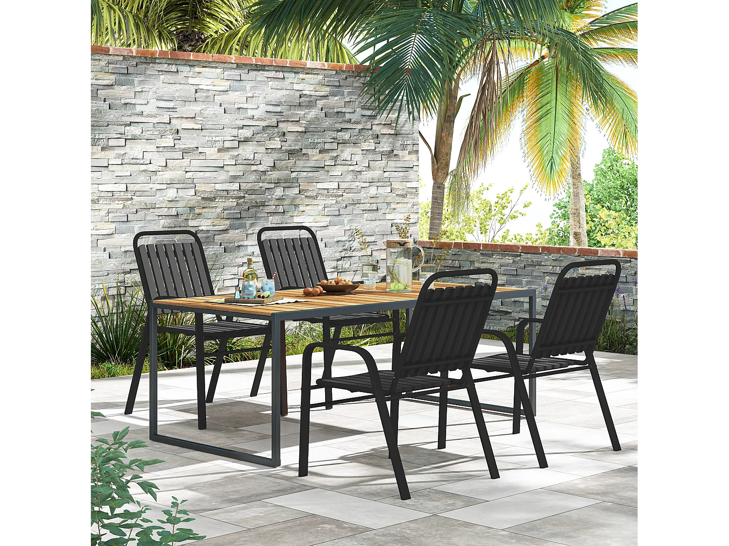 Set 4 sedie da giardino impilabili 56x66x91 cm nero