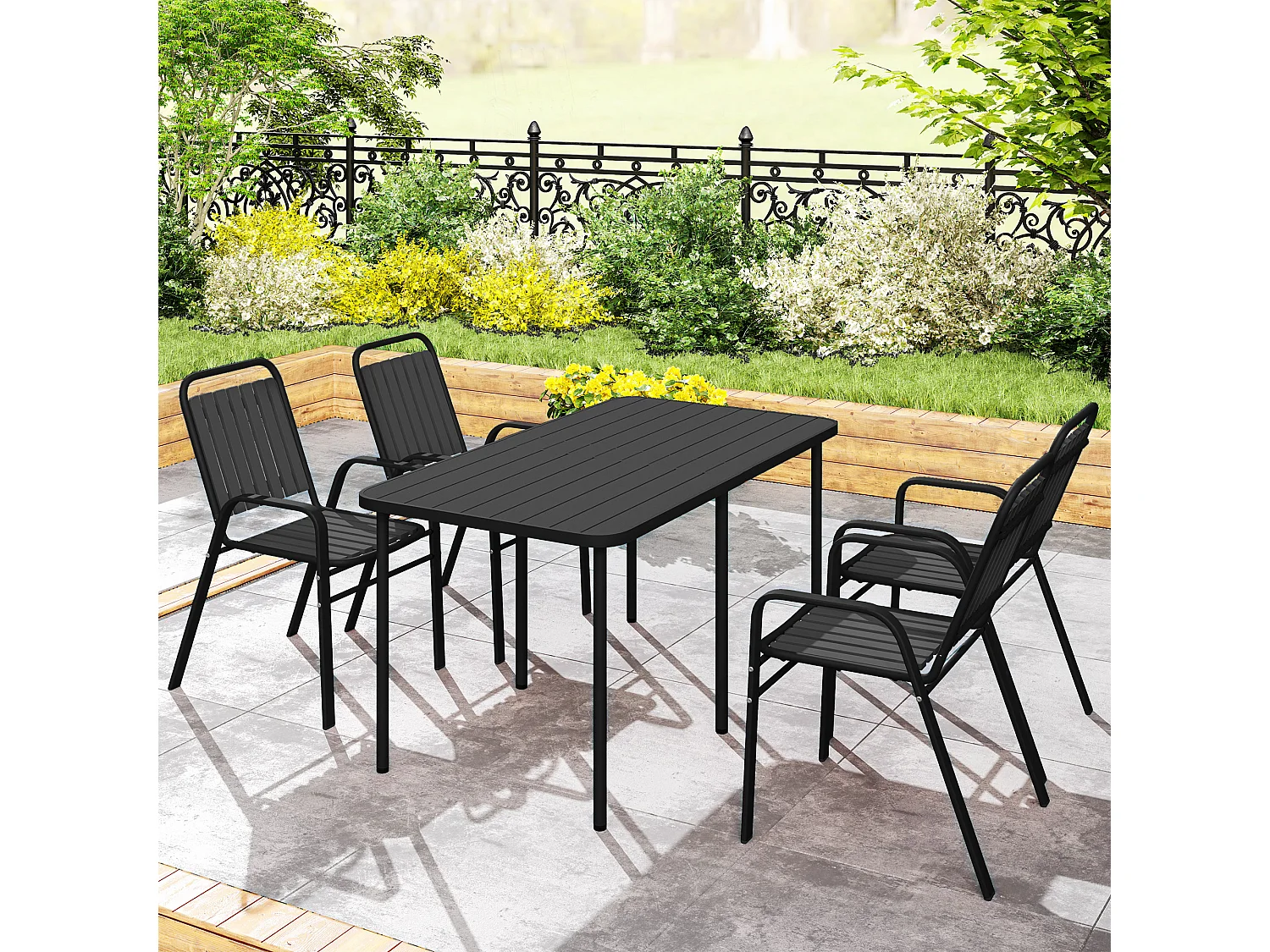 Set 4 sedie da giardino impilabili 56x66x91 cm nero