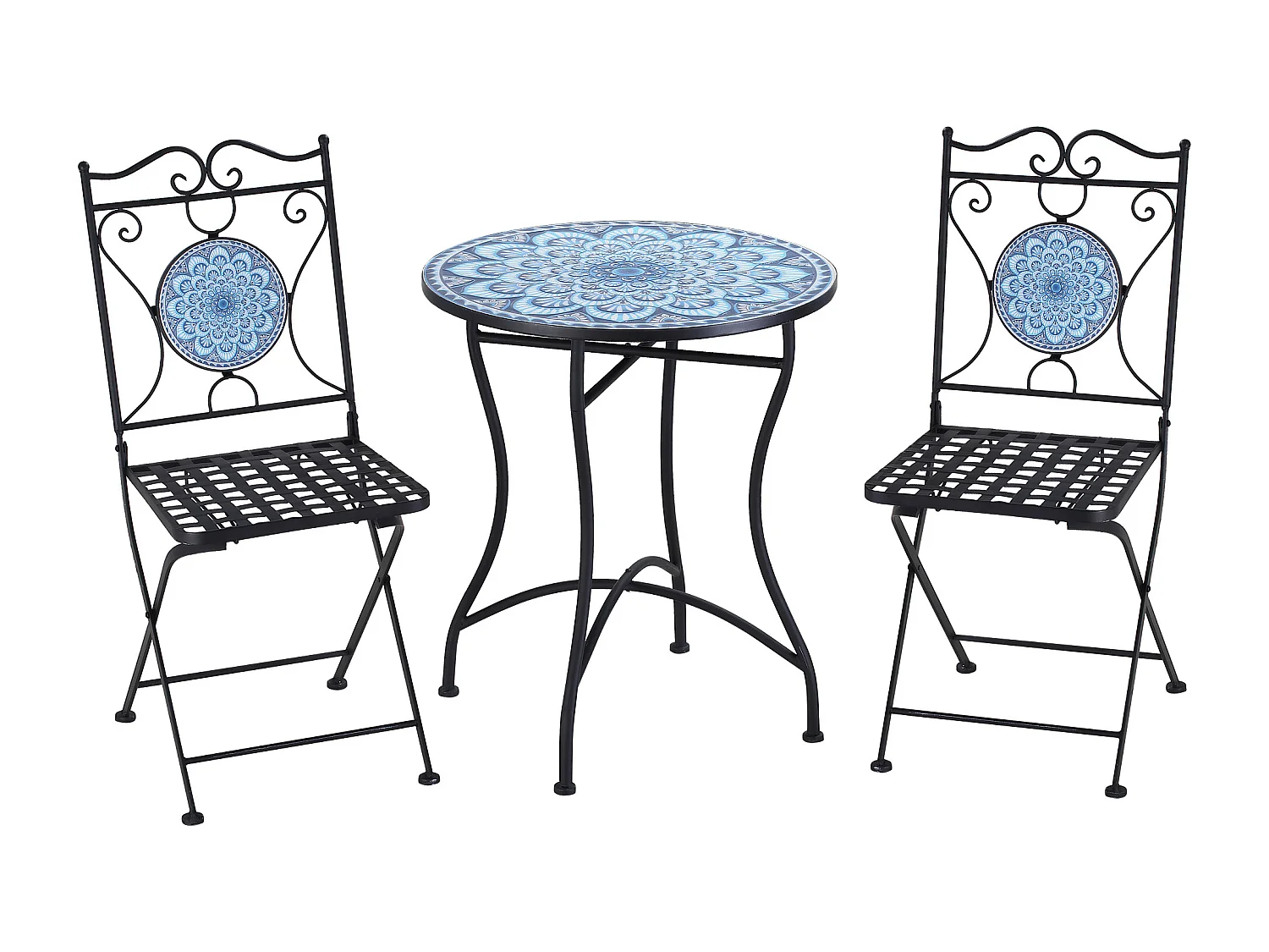 Set da giardino 3 pezzi tavolino 2 sedie pieghevoli e mosaico