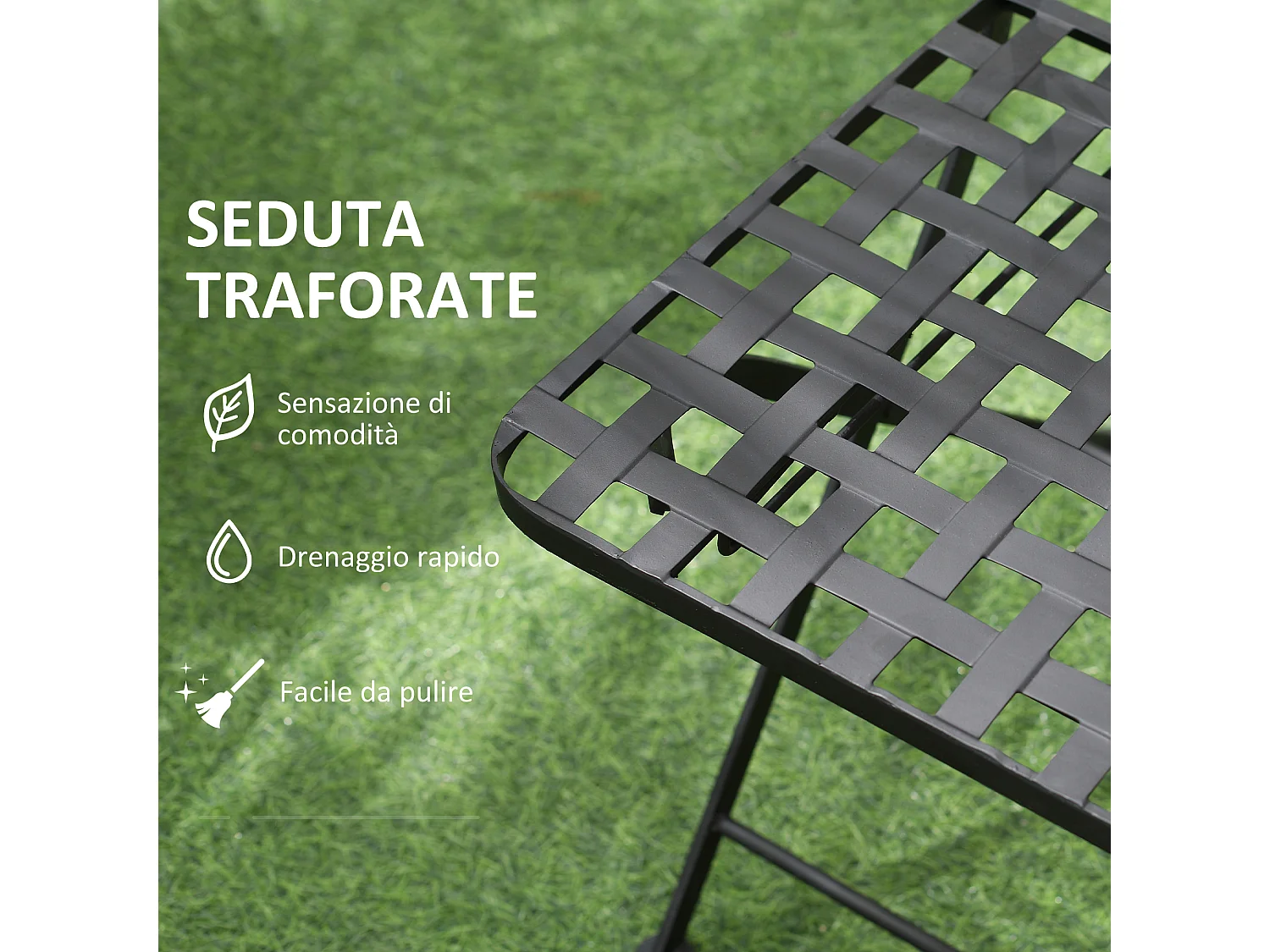 Set da giardino 3 pezzi tavolino 2 sedie pieghevoli e mosaico