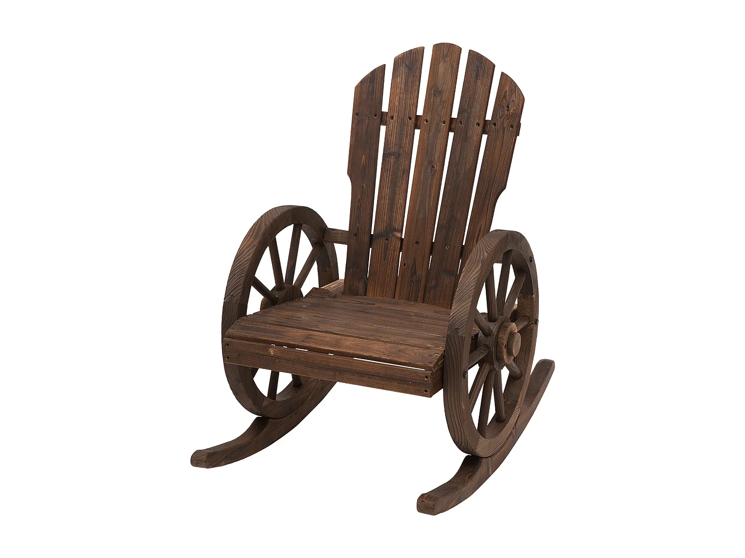 Sedia a Dondolo Stile Adirondack Design Rustico con Ruote in Legno di Abete Rosso