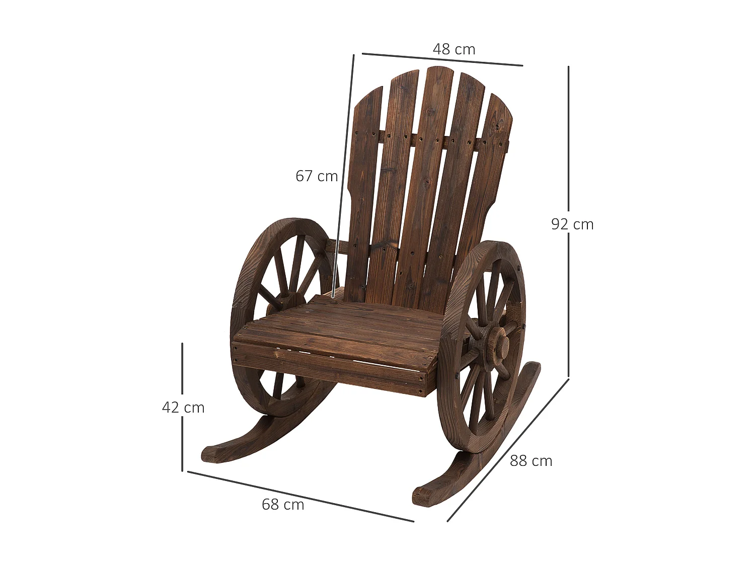 Sedia a Dondolo Stile Adirondack Design Rustico con Ruote in Legno di Abete Rosso