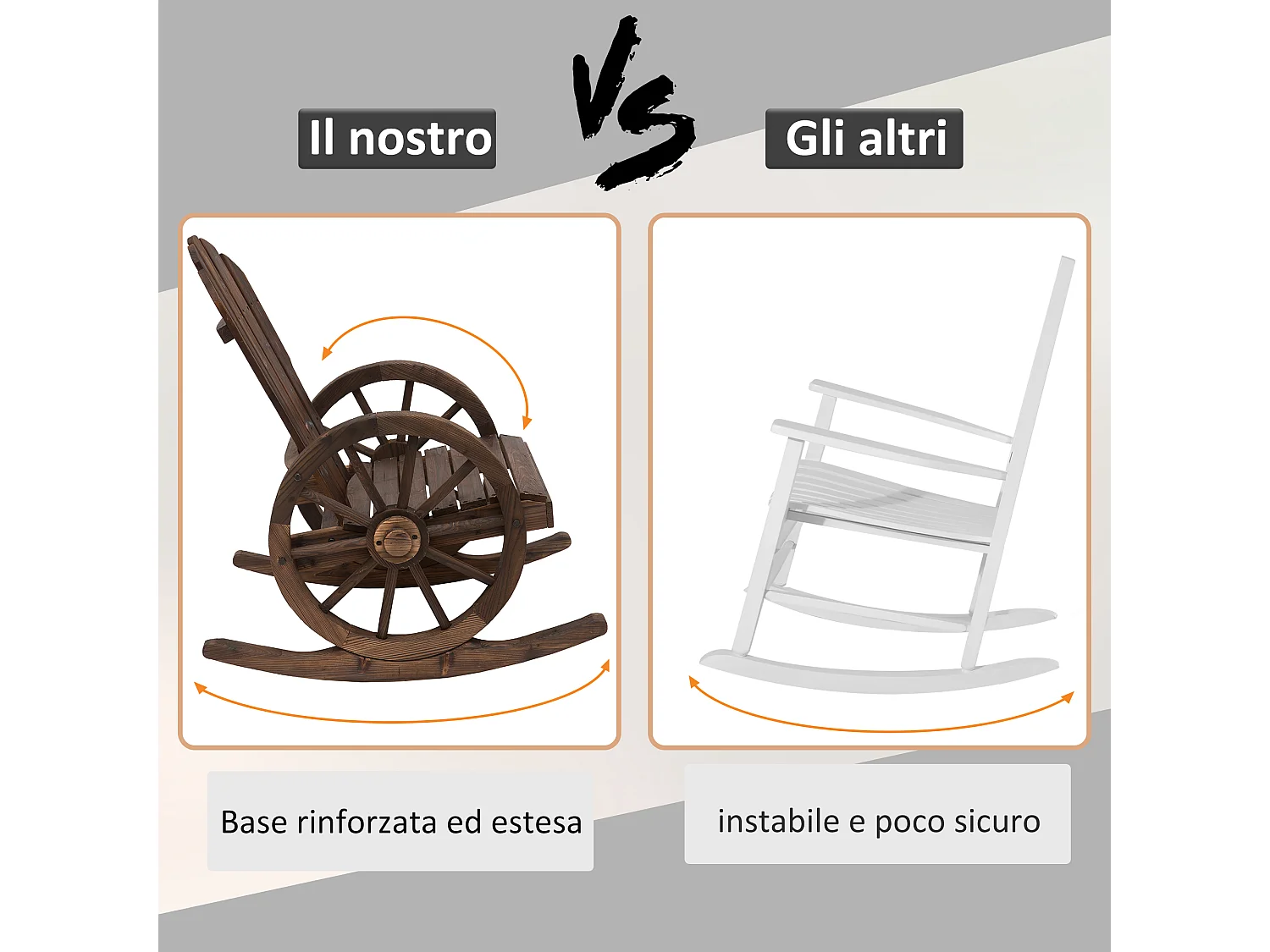 Sedia a Dondolo Stile Adirondack Design Rustico con Ruote in Legno di Abete Rosso