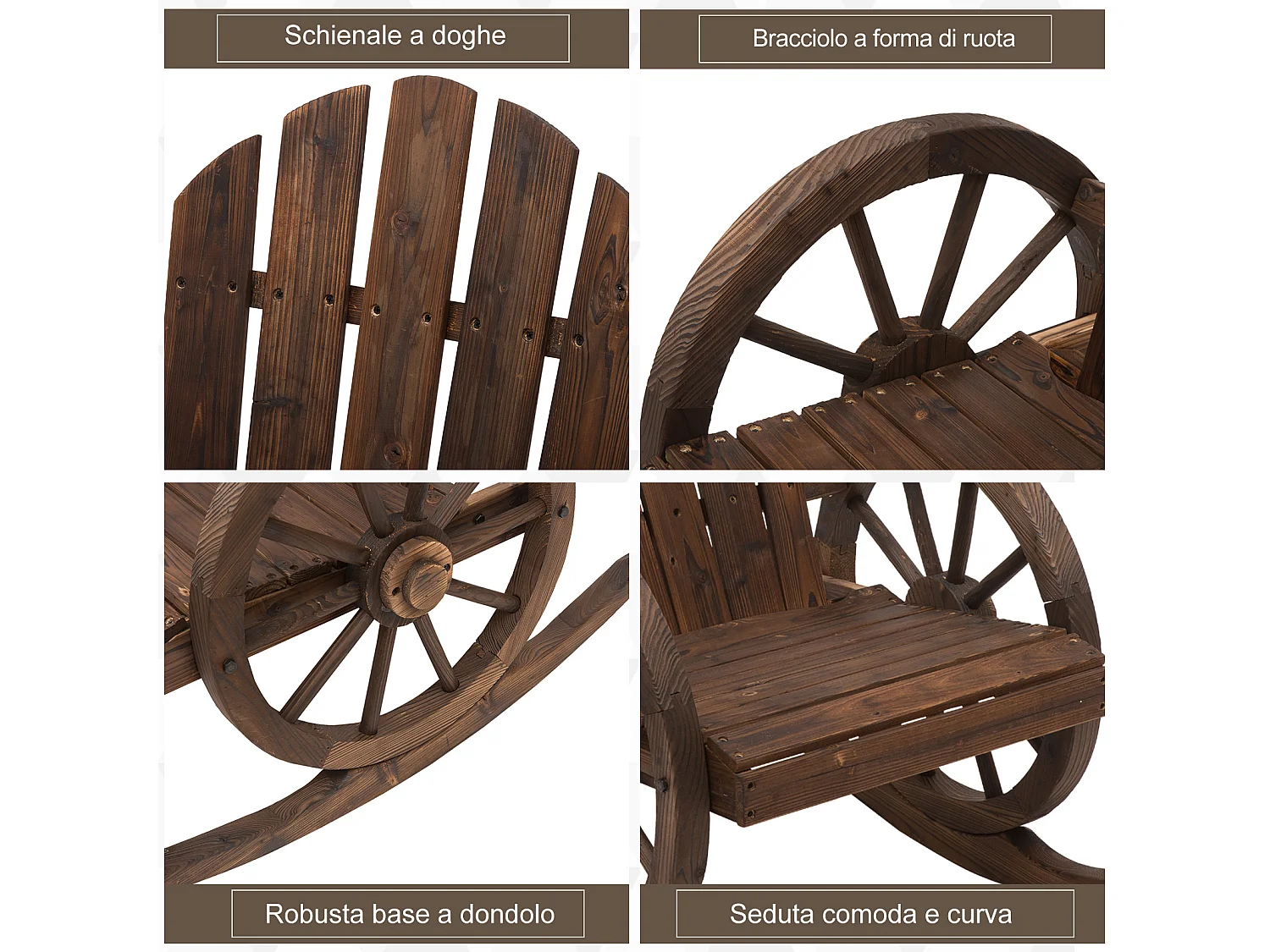 Sedia a Dondolo Stile Adirondack Design Rustico con Ruote in Legno di Abete Rosso