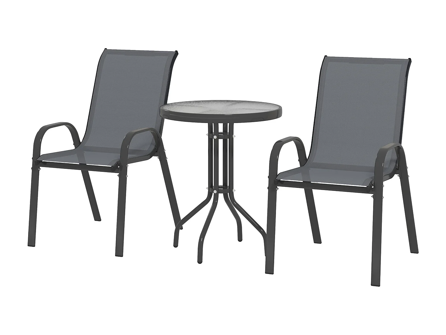 Set da giardino 3pz con 2 sedie e tavolino rotondo grigio scuro