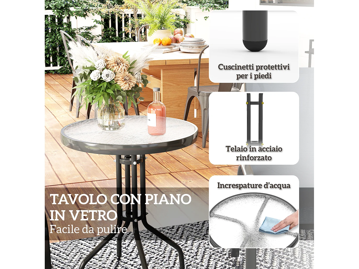 Set da giardino 3pz con 2 sedie e tavolino rotondo grigio scuro