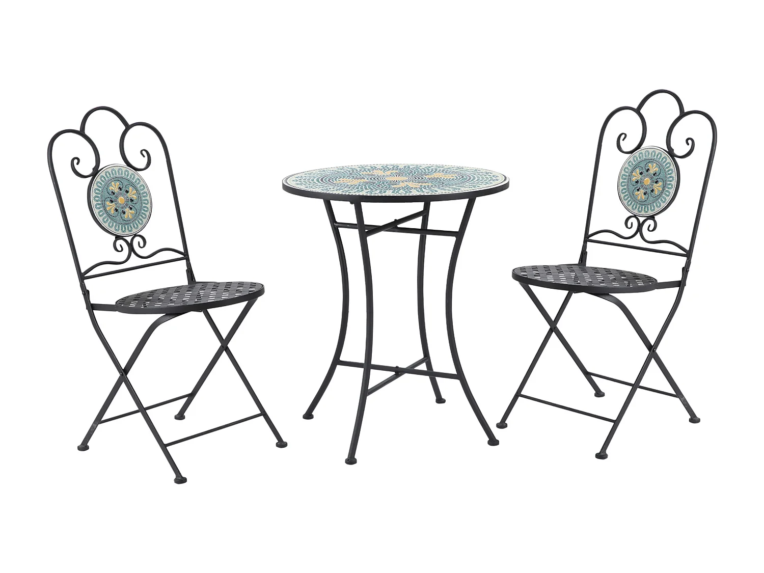 Set da giardino 3 pezzi a mosaico tavolino 2 sedie pieghevoli