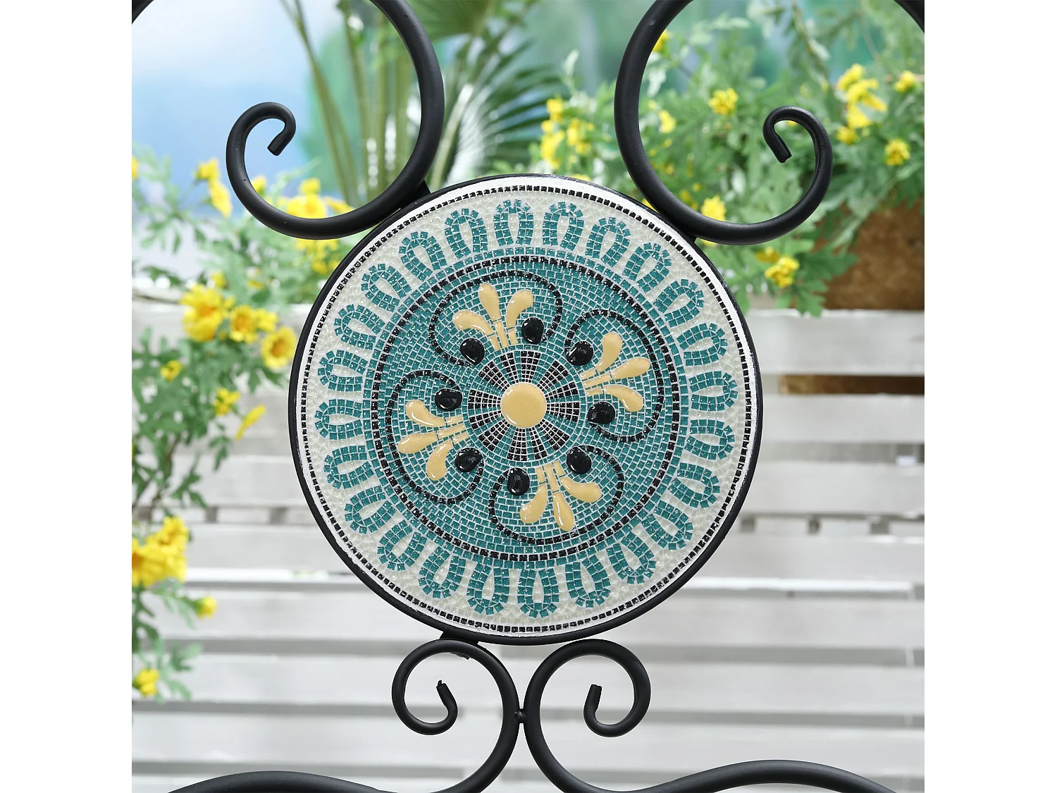 Set da giardino 3 pezzi a mosaico tavolino 2 sedie pieghevoli