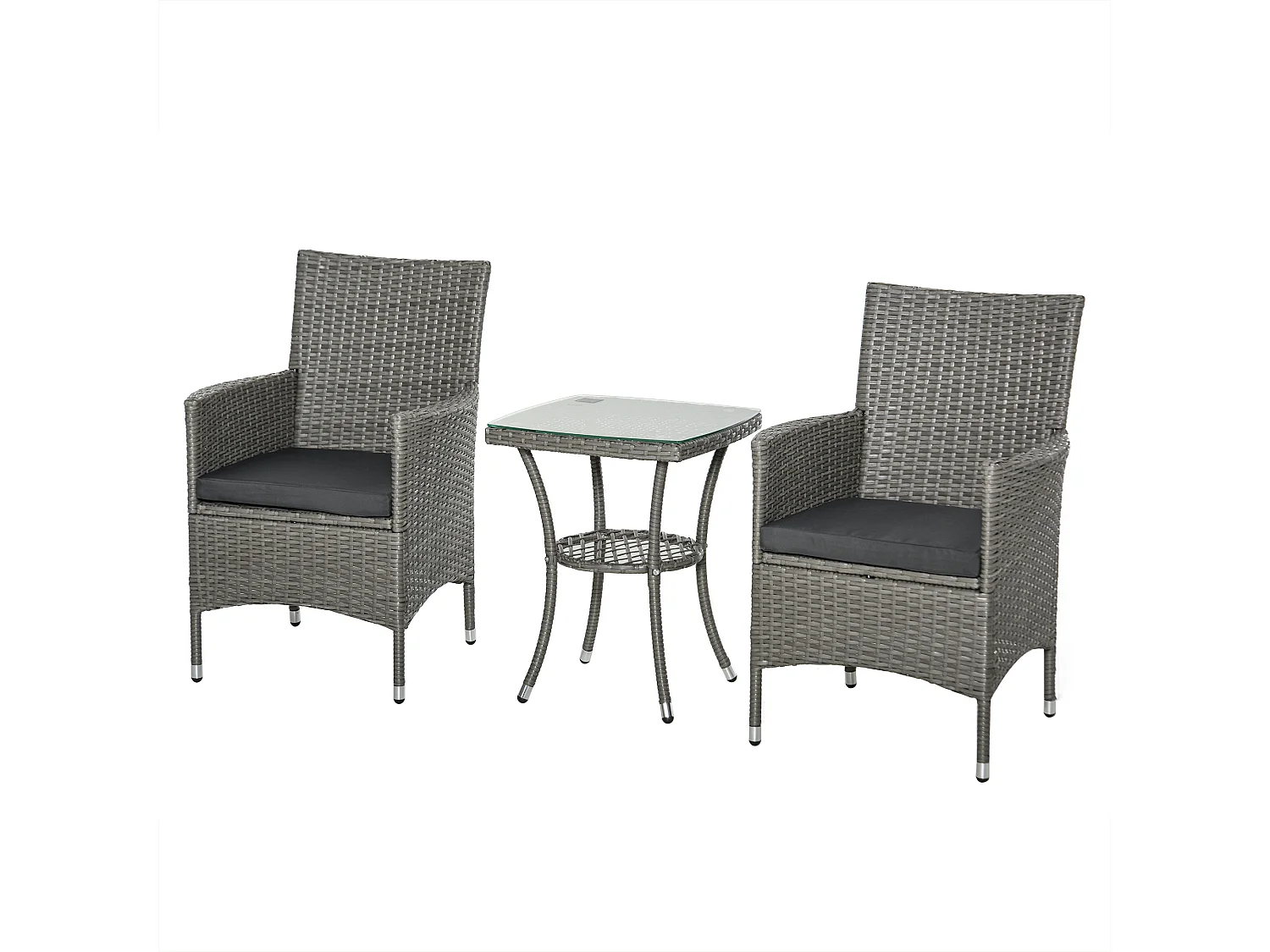 Set tavolino e sedie da giardino salotto da esterno in rattan grigio