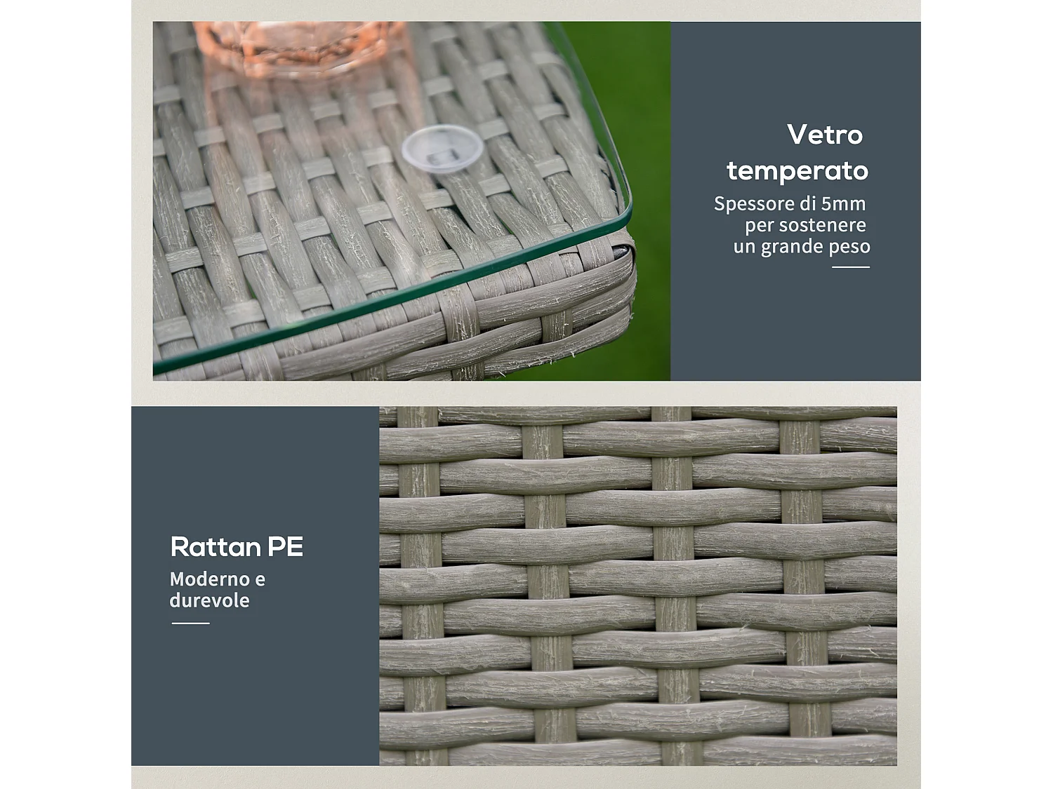 Set tavolino e sedie da giardino salotto da esterno in rattan grigio