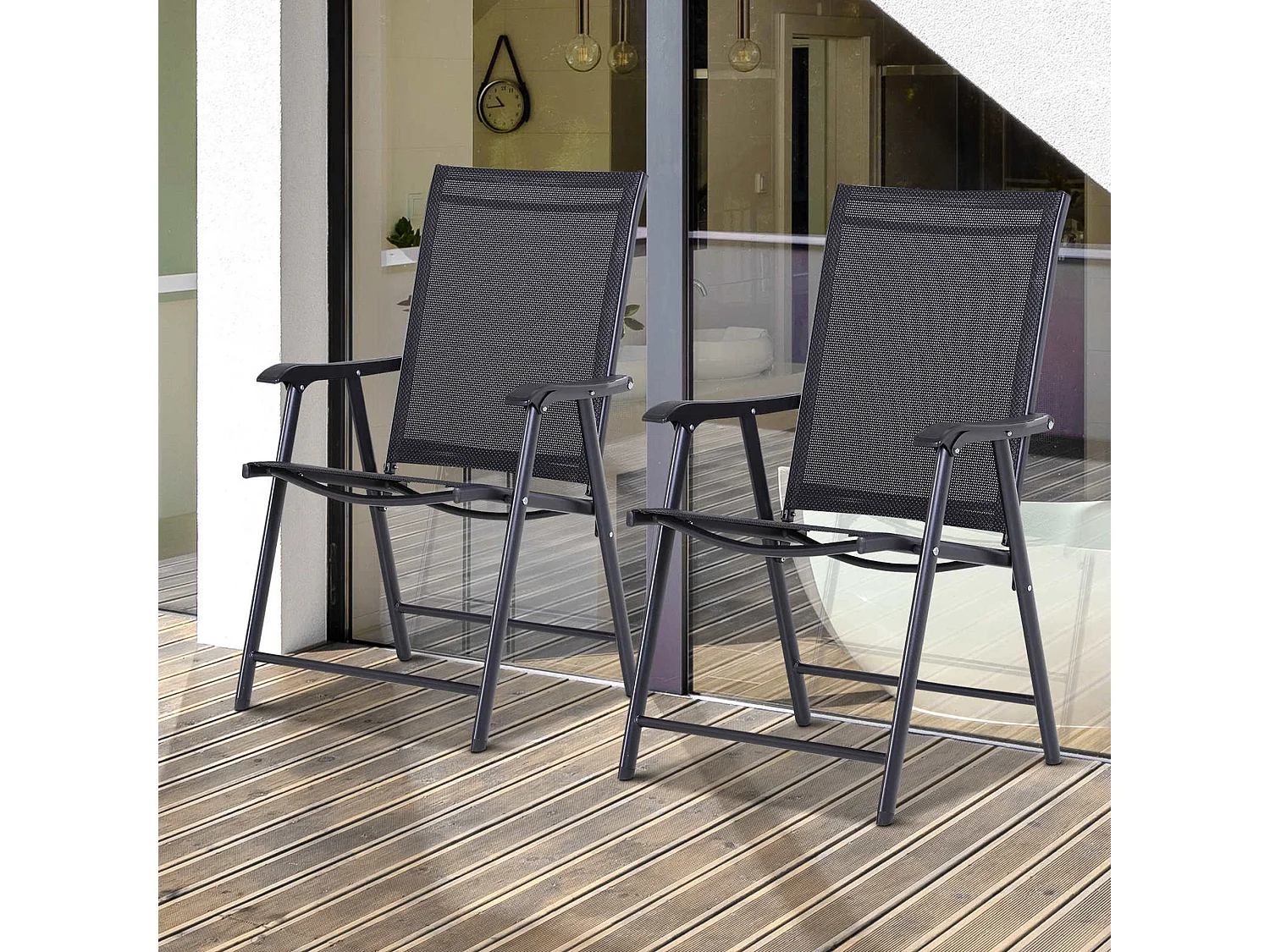 Set 2 sedie da giardino pieghevoli con braccioli nero