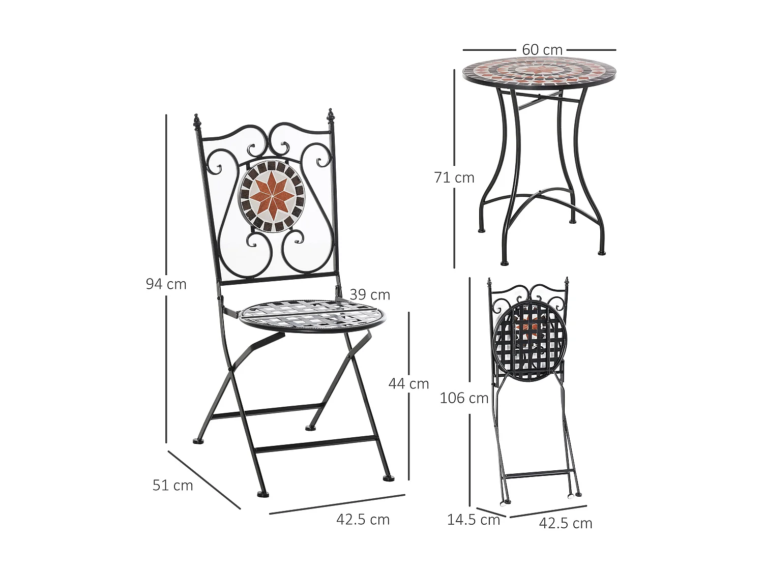 Mobili da giardino set 3 pezzi 2 sedie pieghevoli 1 tavolino