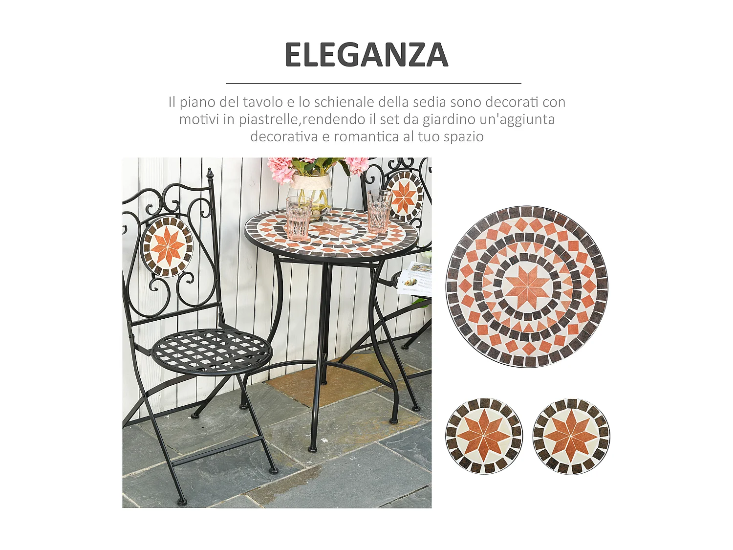 Mobili da giardino set 3 pezzi 2 sedie pieghevoli 1 tavolino