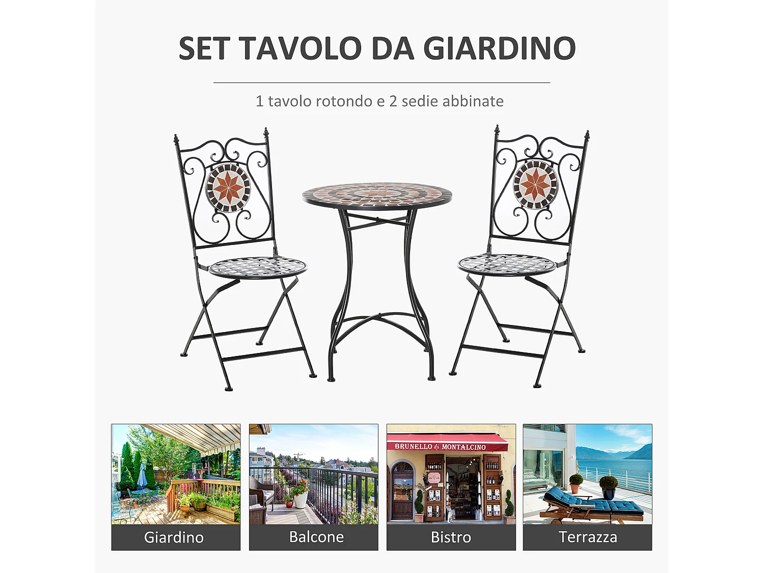 Mobili da giardino set 3 pezzi 2 sedie pieghevoli 1 tavolino