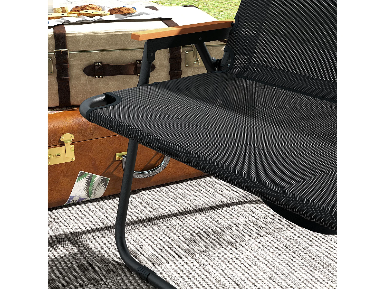 Sedia da campeggio 2 posti pieghevole in acciaio e tessuto nero