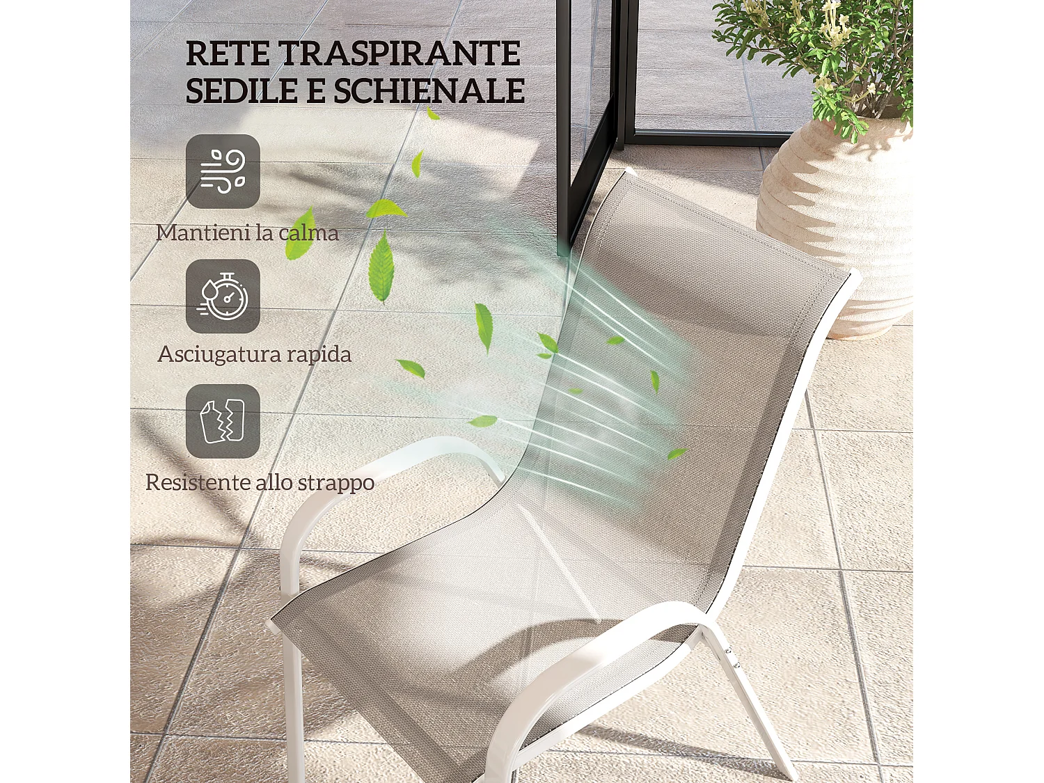 4 sedie da giardino impilabili e traspiranti 54x71x93 cm bianco grigio