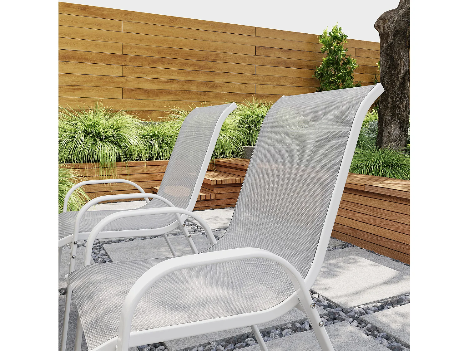 4 sedie da giardino impilabili e traspiranti 54x71x93 cm bianco grigio