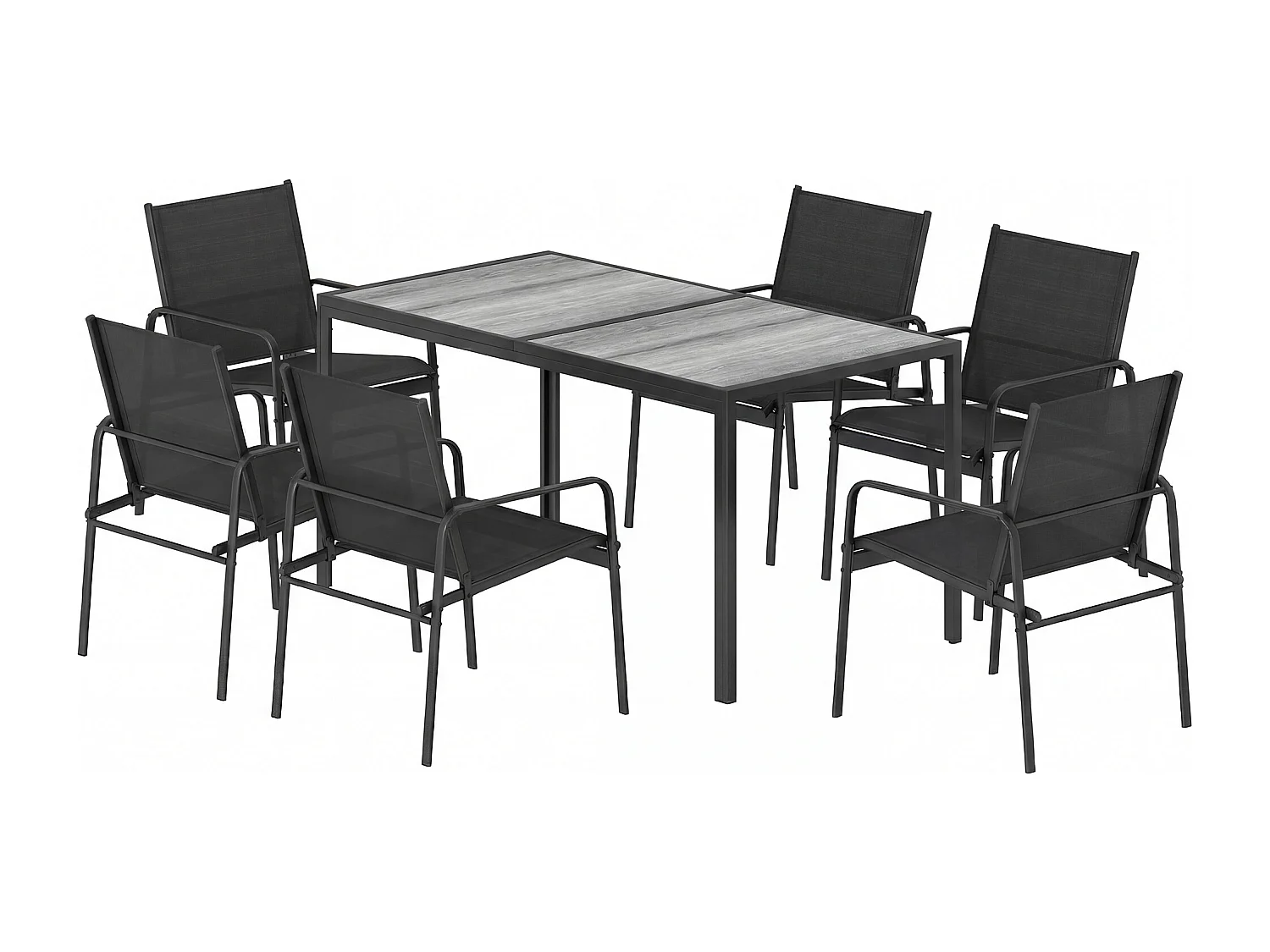 Set tavolo e sedie da giardino 7pz in acciaio nero