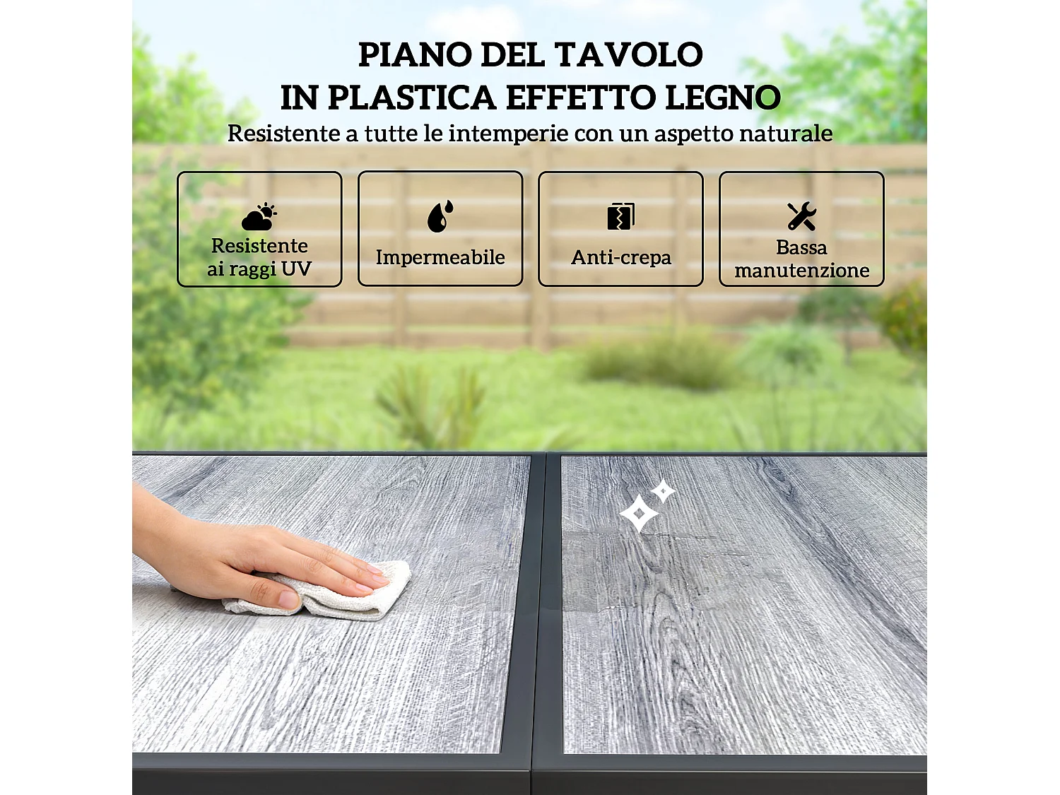 Set tavolo e sedie da giardino 7pz in acciaio nero