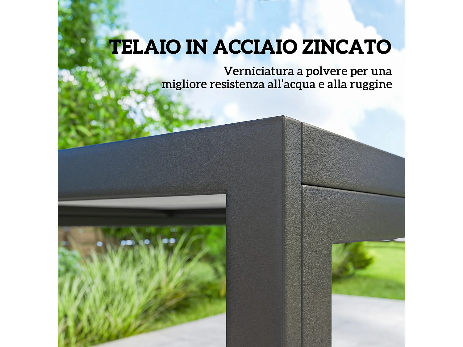 Set tavolo e sedie da giardino 7pz in acciaio nero