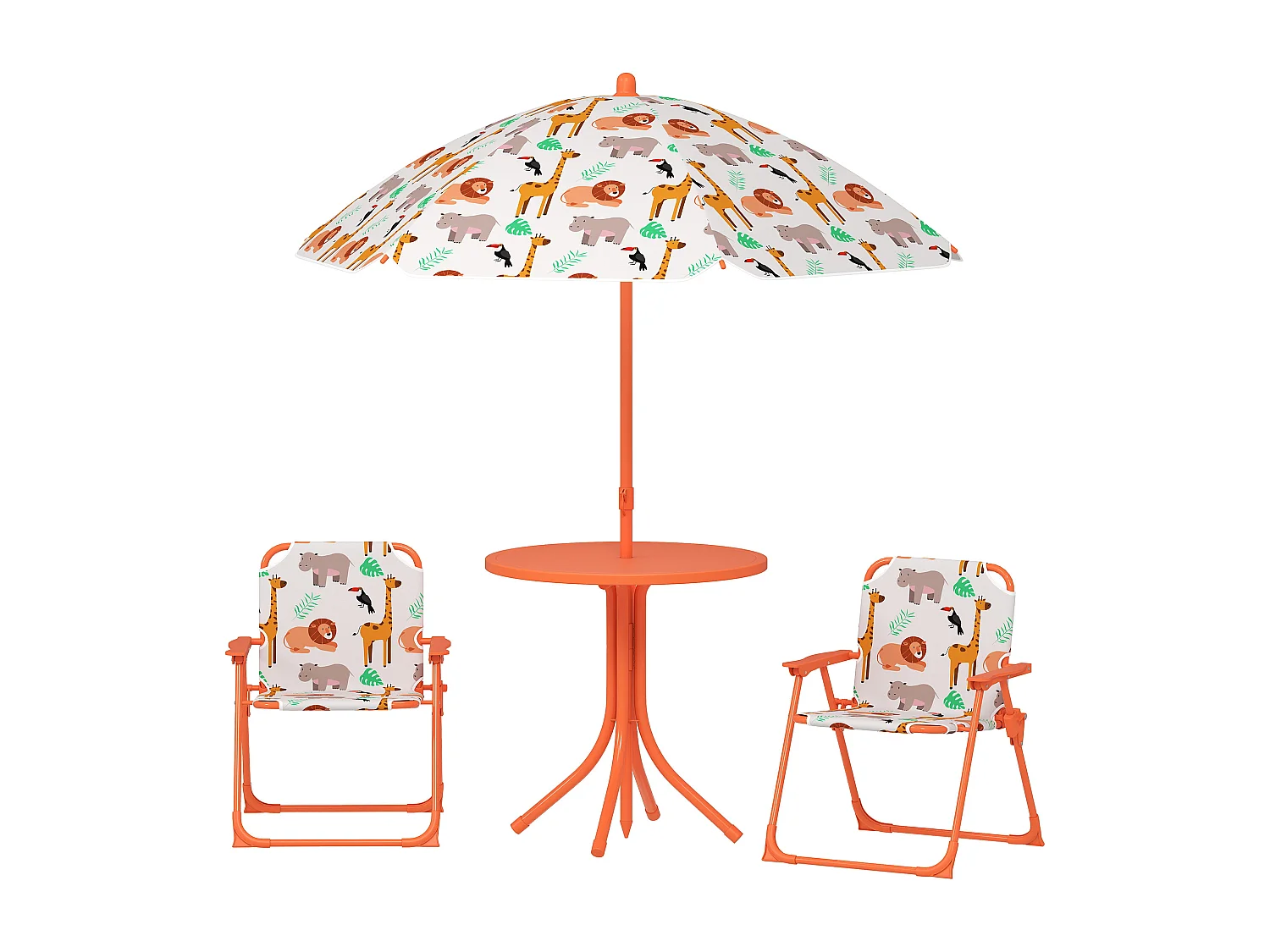 Set da giardino per bambini con ombrellone in metallo arancione