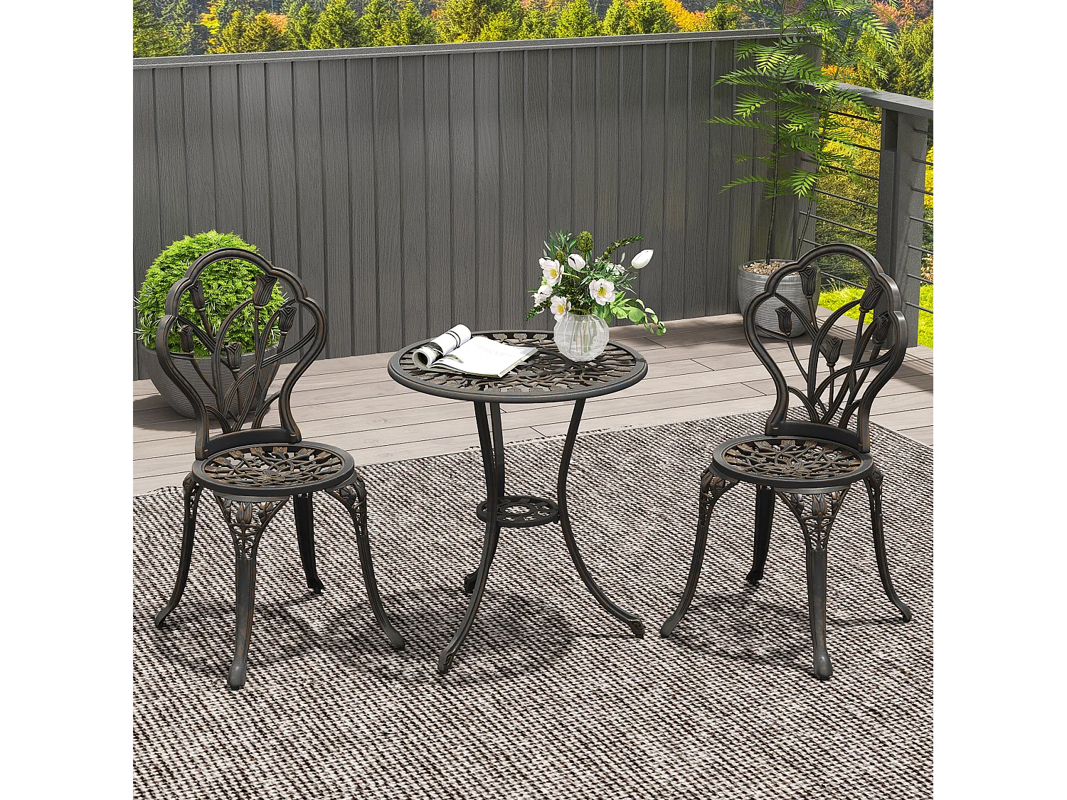 Set da giardino 3pz con 2 sedie e tavolo rotondo in alluminio bronzo