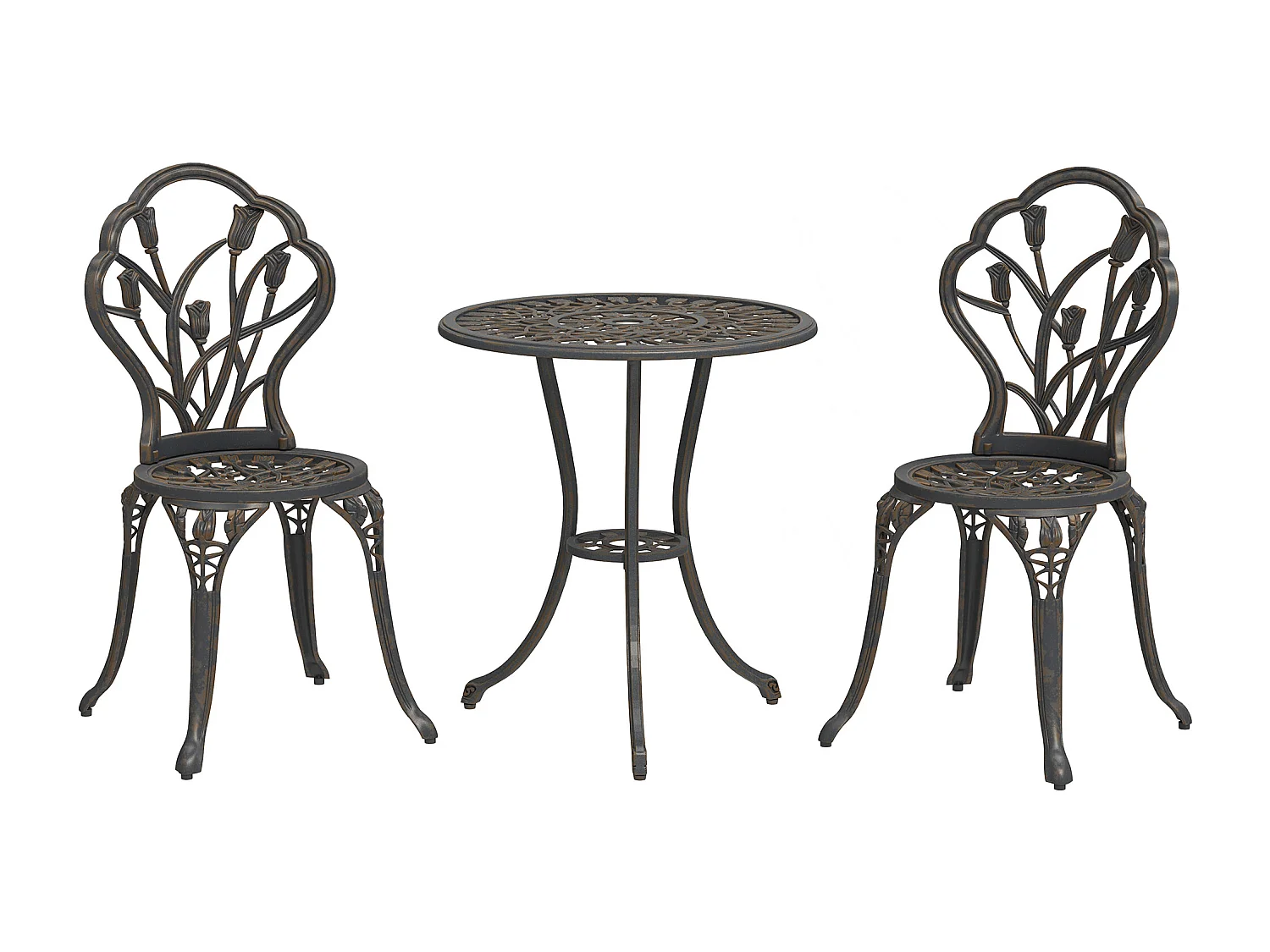 Set da giardino 3pz con 2 sedie e tavolo rotondo in alluminio bronzo