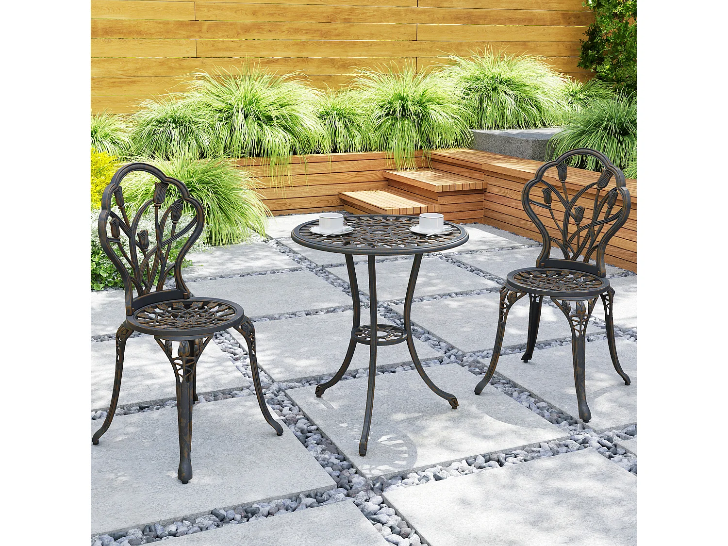 Set da giardino 3pz con 2 sedie e tavolo rotondo in alluminio bronzo
