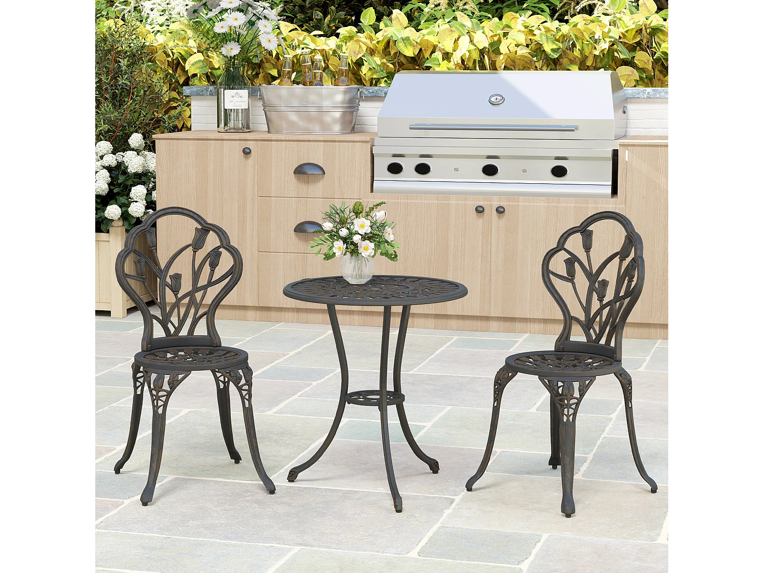 Set da giardino 3pz con 2 sedie e tavolo rotondo in alluminio bronzo