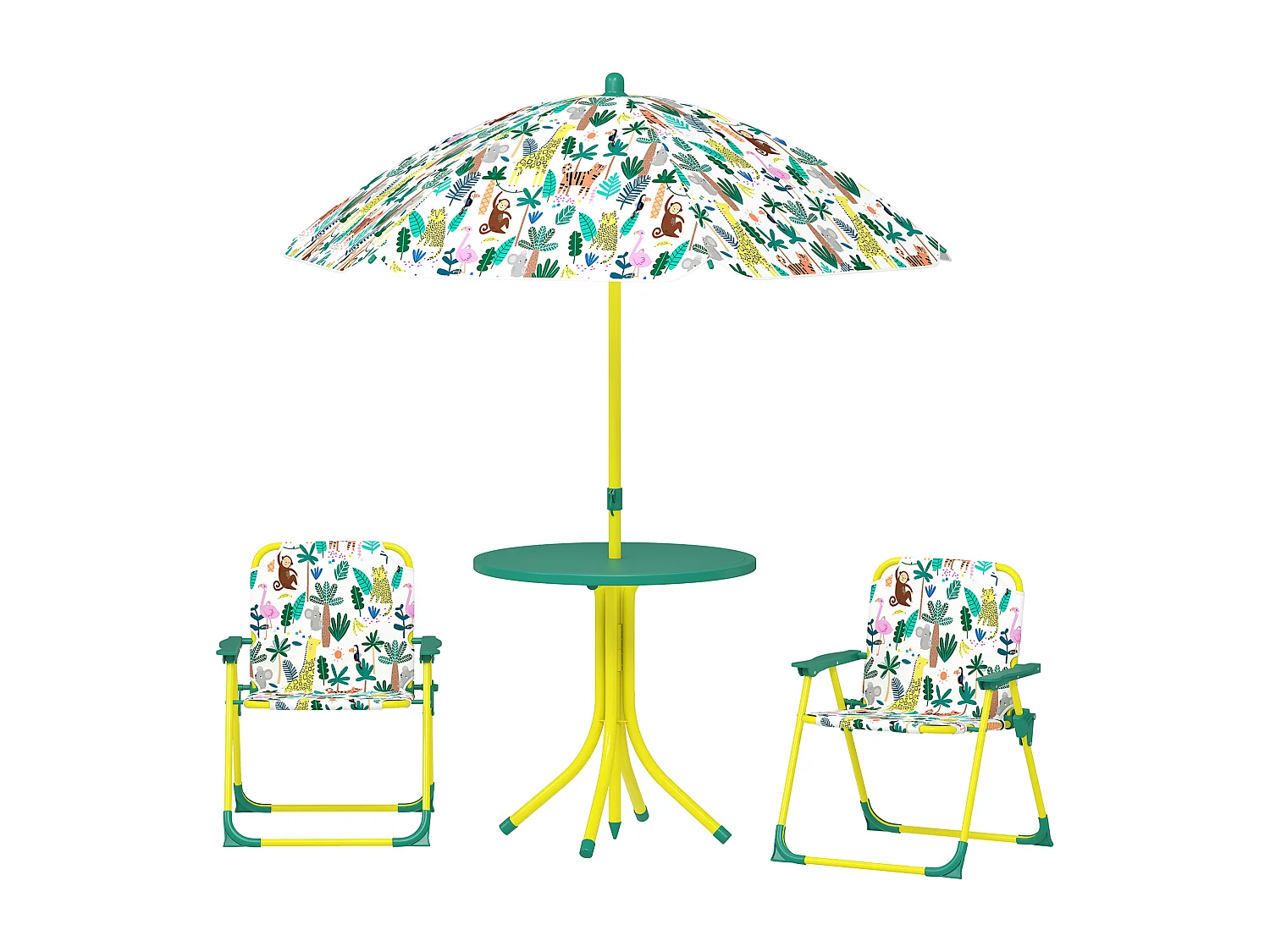Tavolo da picnic bambini con ombrellone in metallo e poliestere verde